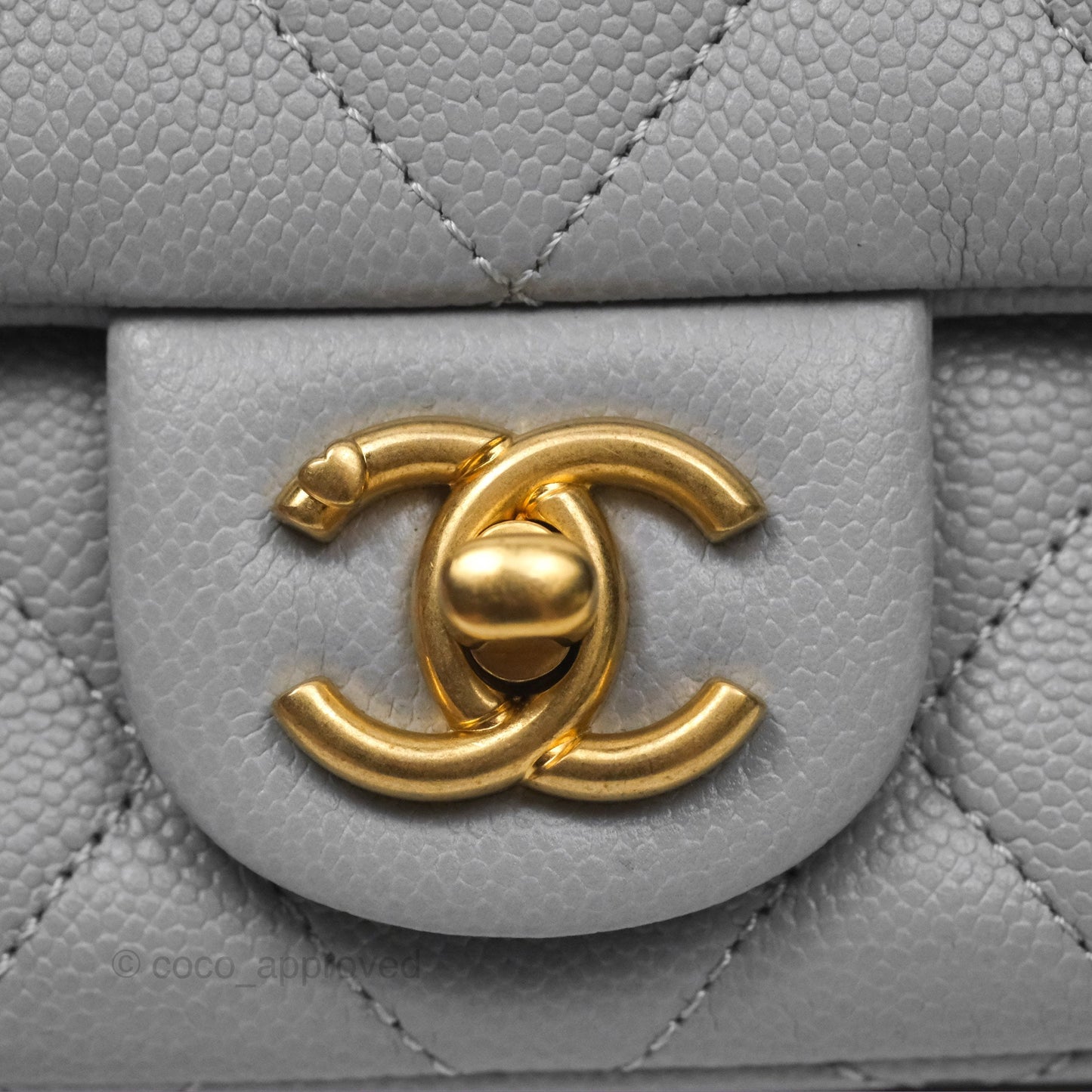Chanel Mini Flap Bag Heart Adjustable Chain Grey Caviar Aged Gold Hardware