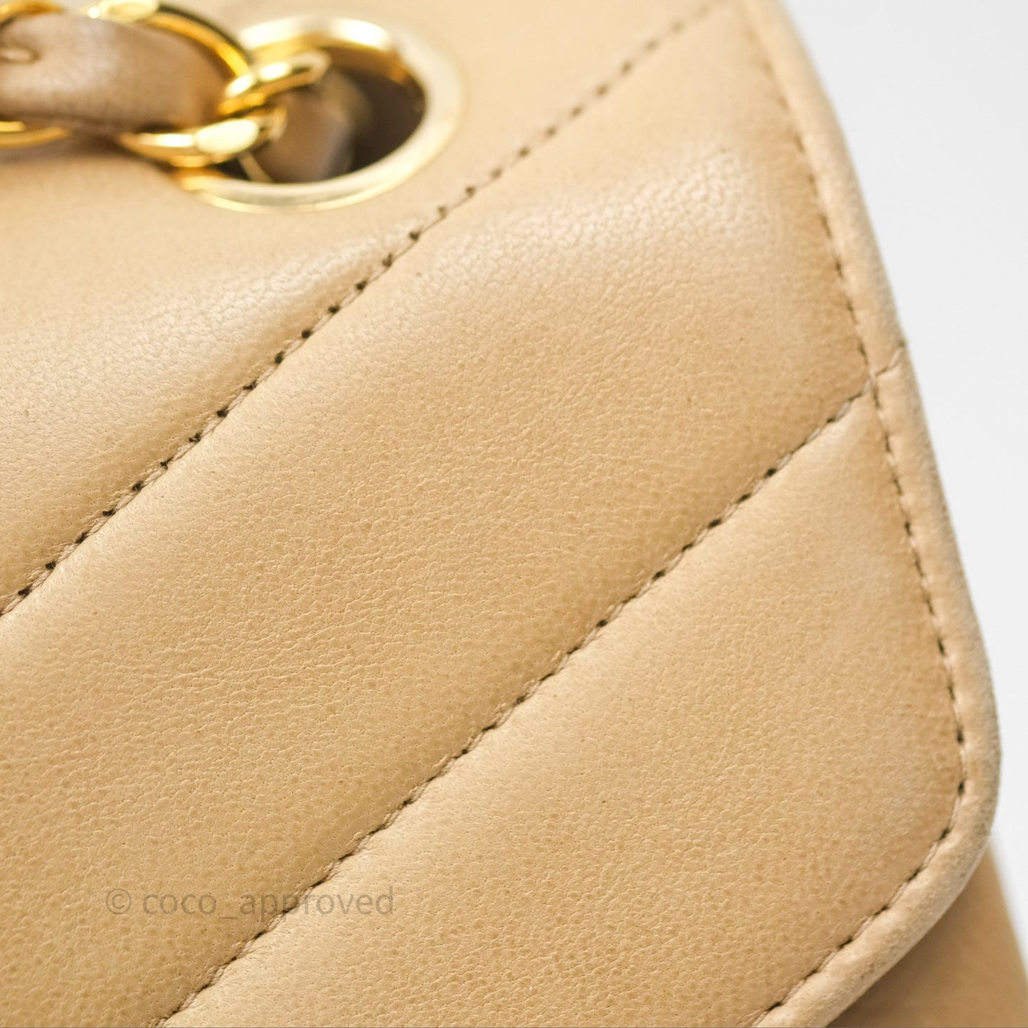 Chanel Vintage Medium Flap Chevron Beige Lambskin 24K Gold Hardware