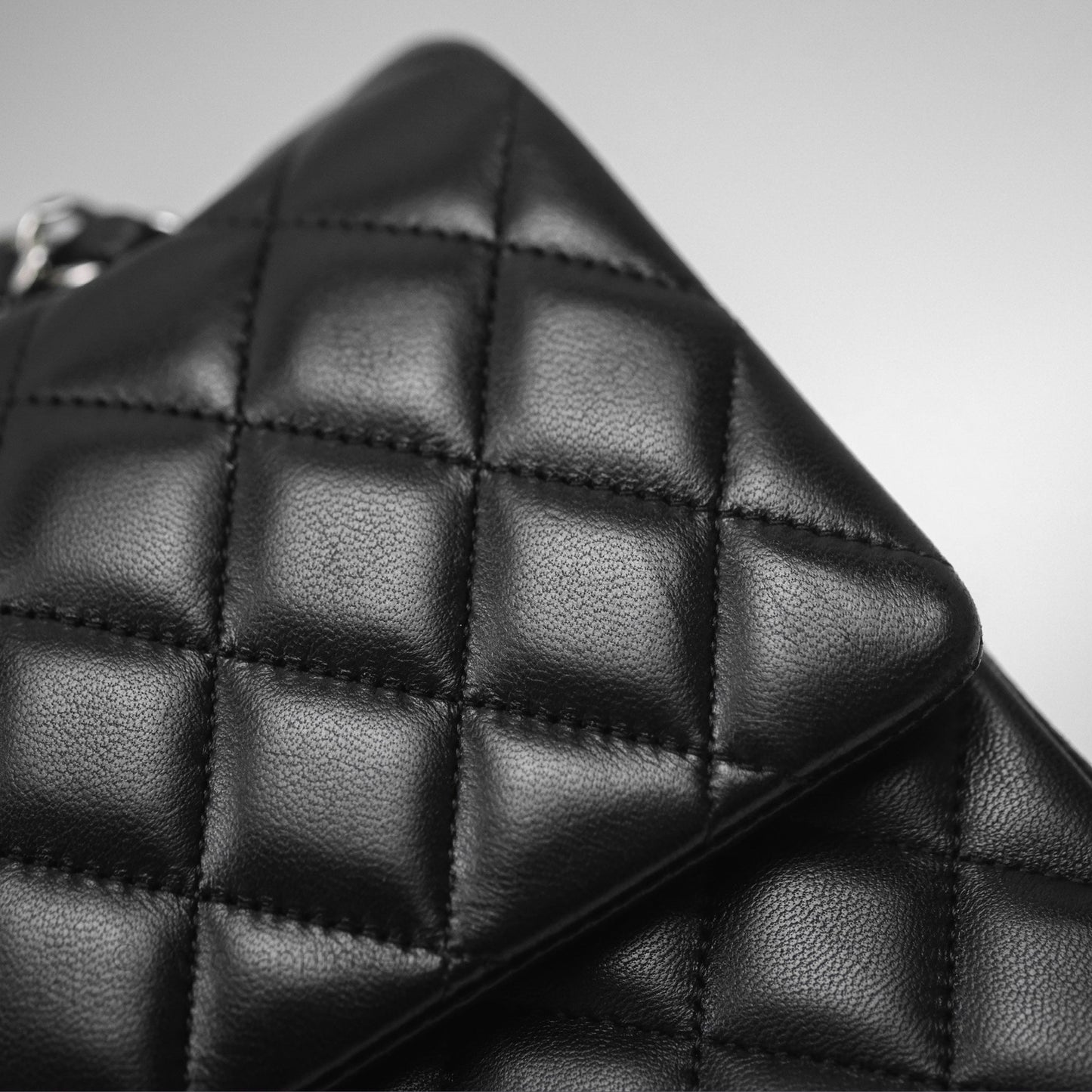 Chanel Classic M/L Medium Flap Quilted Black Lambskin Silver Hardware