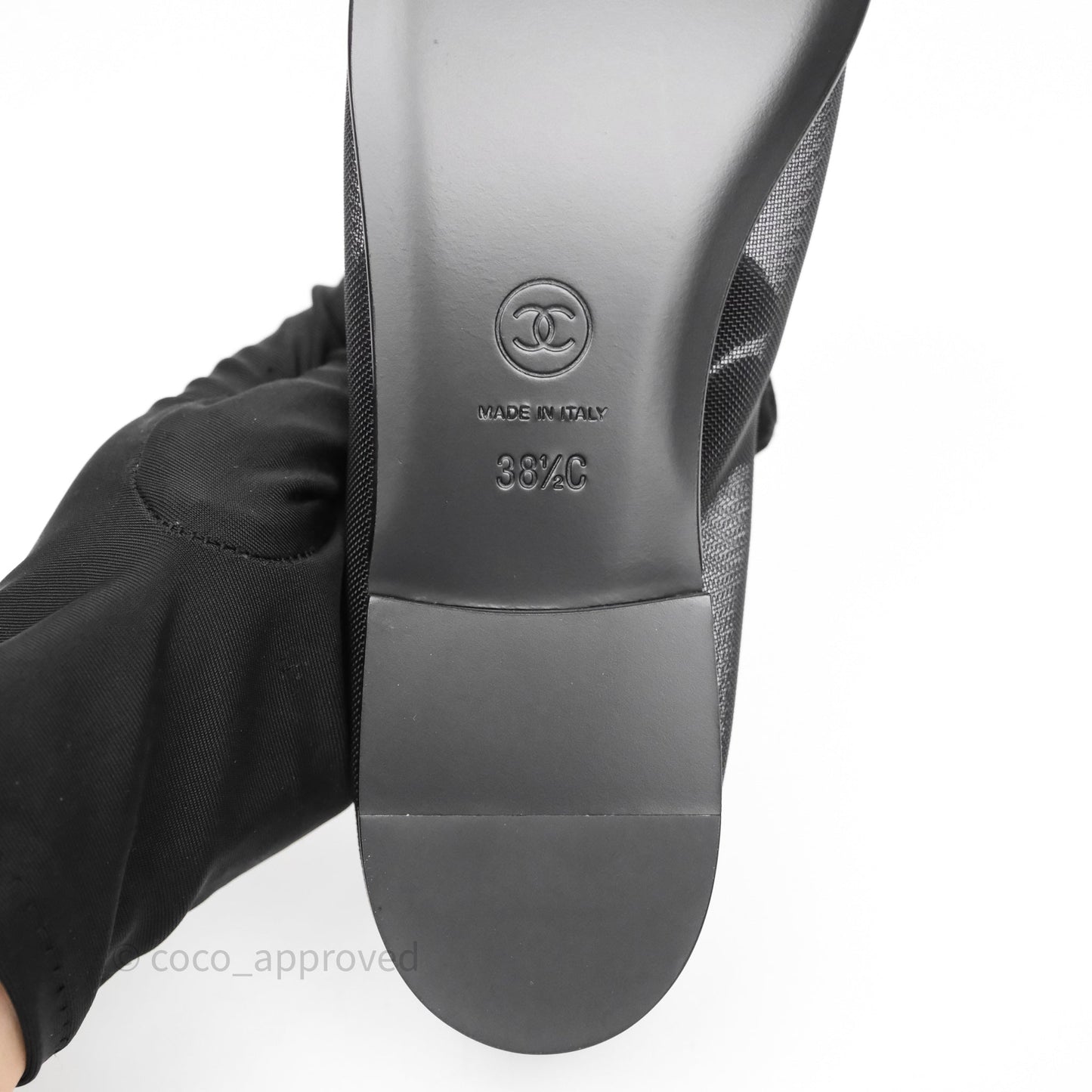 Chanel Ballet Flats Black Mesh Grosgrain 26P Size 38.5