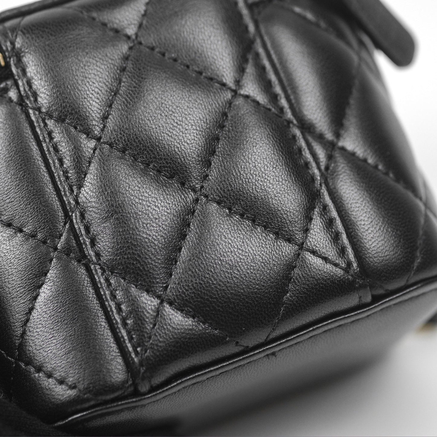Chanel Mini Top Handle Vanity With Chain Black Lambskin Gold Hardware