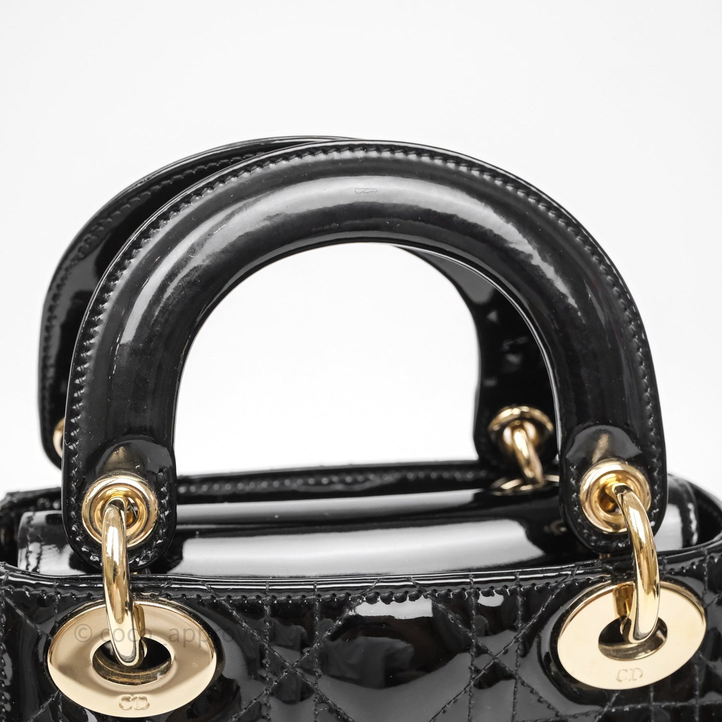 Christian Dior Mini Lady Dior Black Cannage Patent Gold Hardware