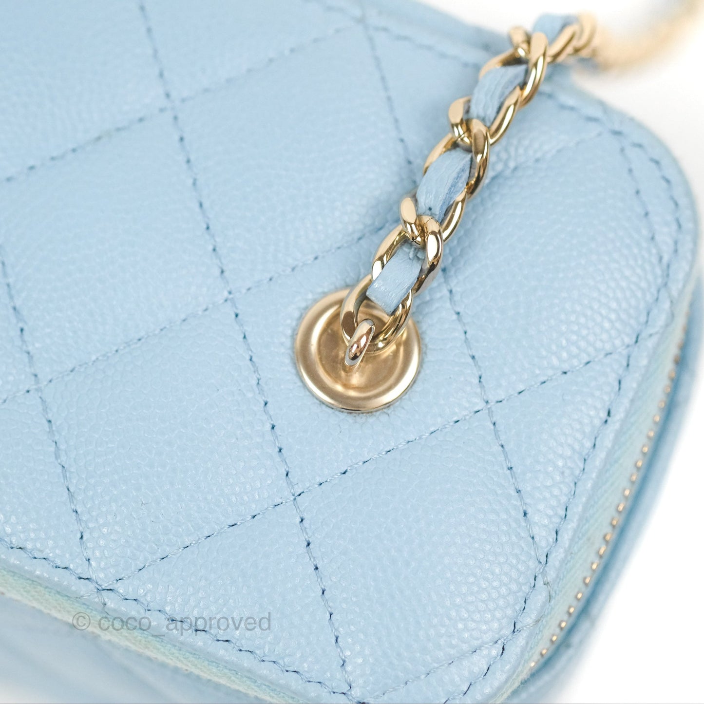 Chanel Vanity with Chain Blue Caviar Aged Gold Hardware