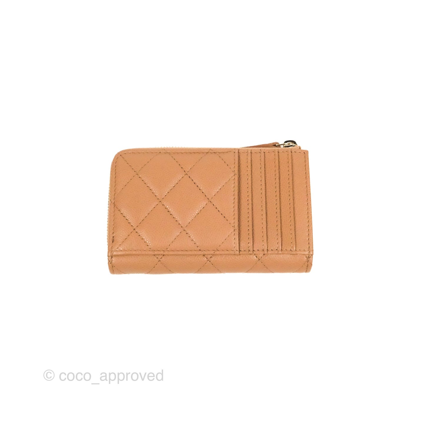 Chanel Quilted Zip Card Holder Dark Beige Caviar Gold Hardware 23S