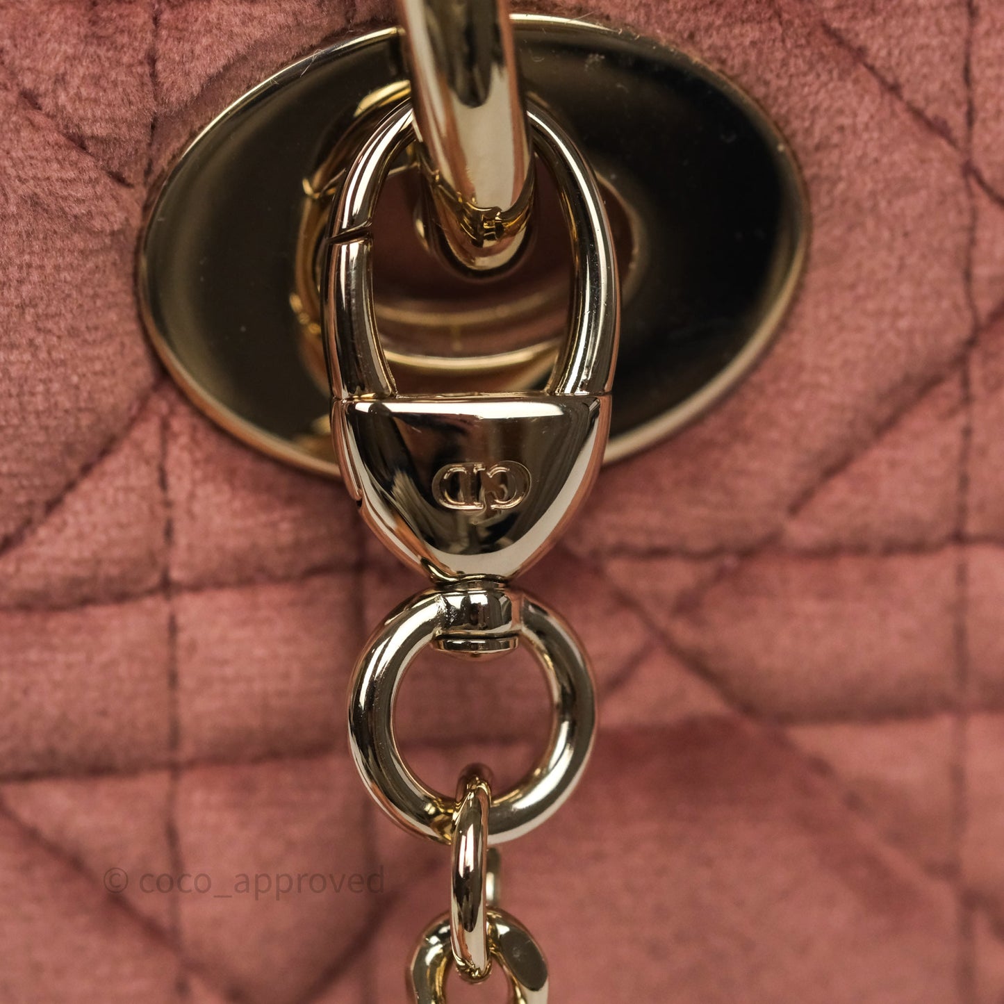 Dior Mini Lady Dior Pink Velvet Cannage Crystal Charms Gold Hardware