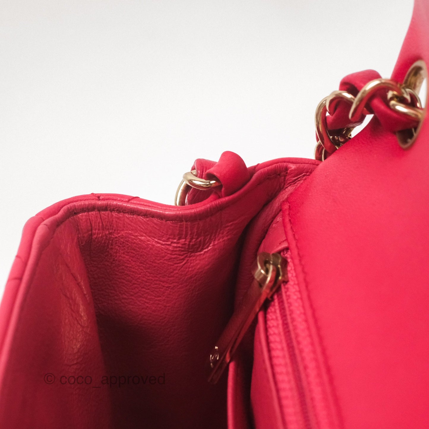 Chanel Mini Square Quilted Red Lambskin Gold Hardware