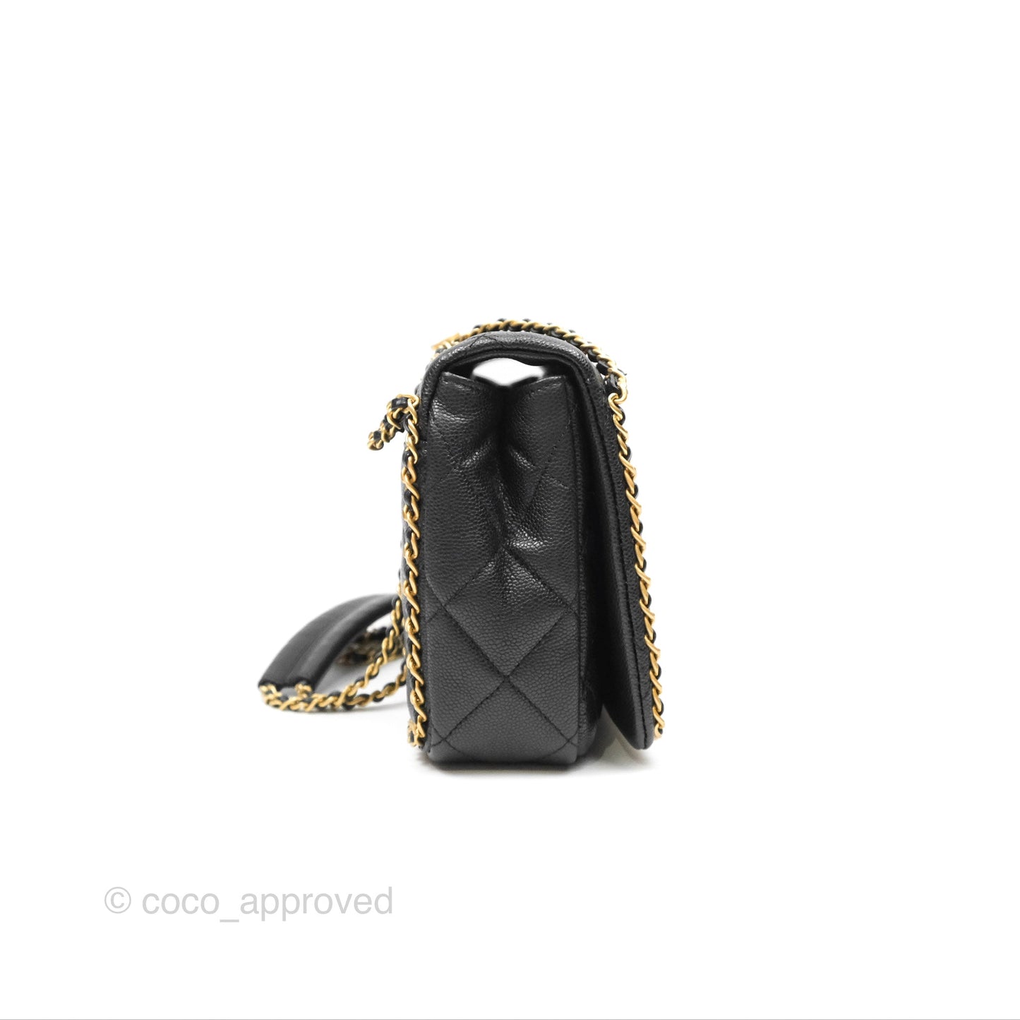 Chanel Chain Around Flap Bag Black Caviar Aged Gold Hardware 22B