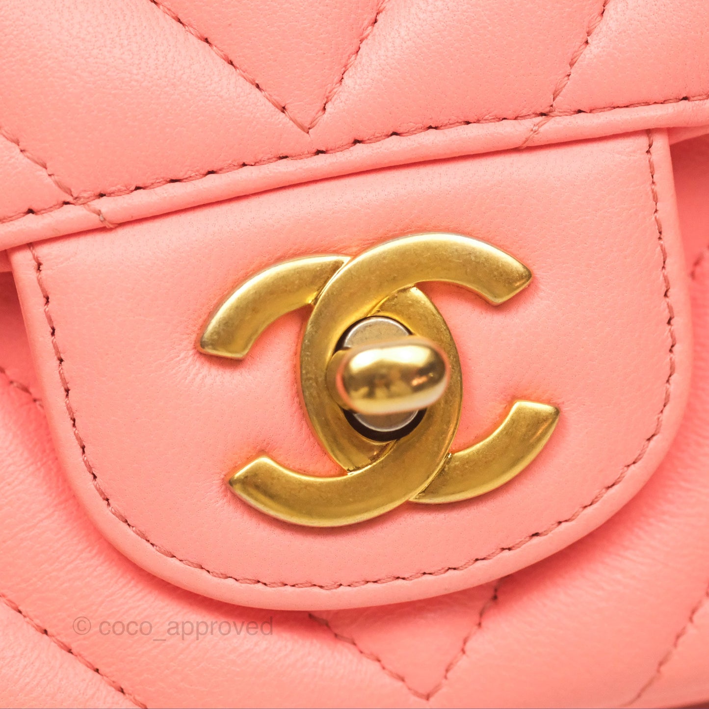 Chanel Chevron Mini Rectangular Flap Peach Pink Lambskin Aged Gold Hardware
