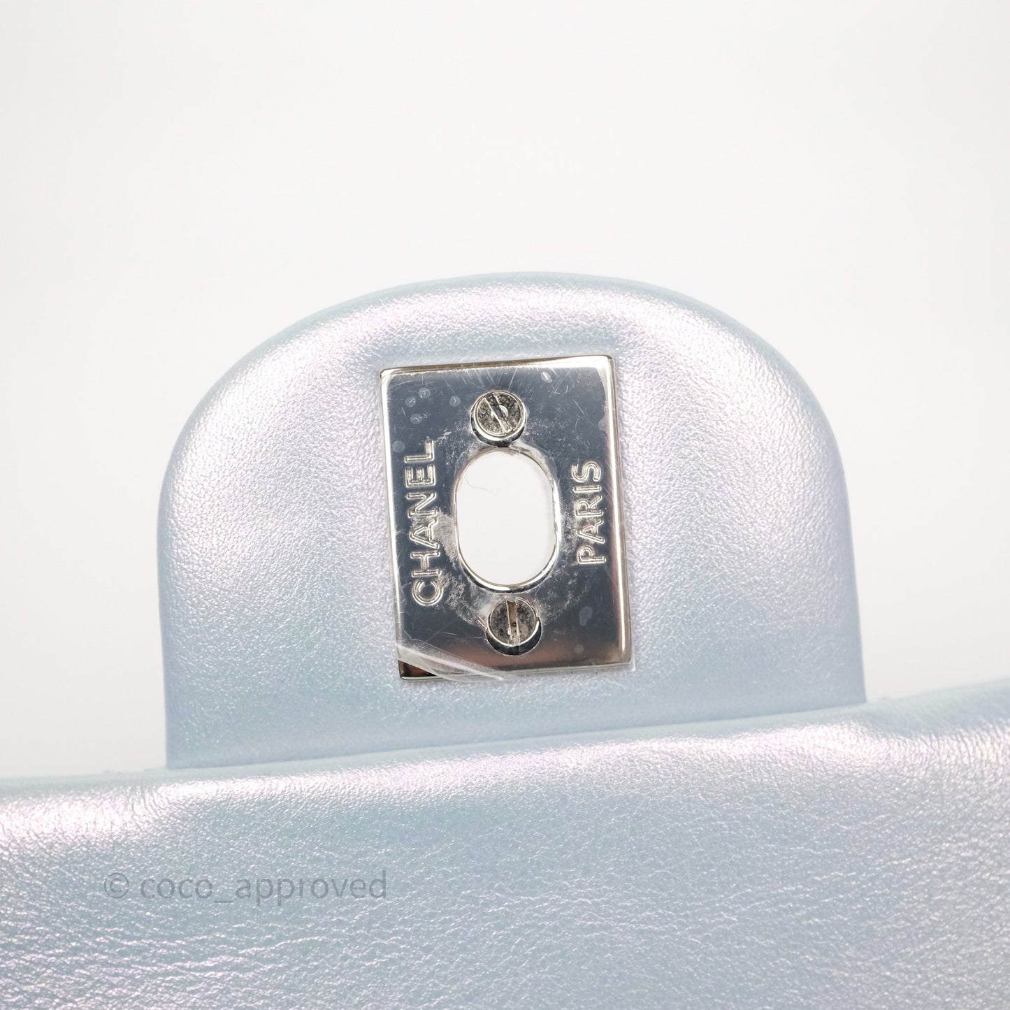 Chanel Mini Rectangular Bag Quilted Iridescent Icy Blue Silver Hardware