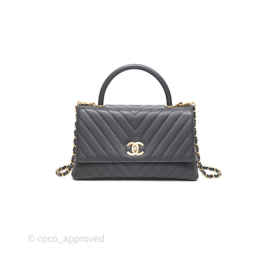 Chanel Medium Coco Handle Chevron Grey Bag Gold Hardware