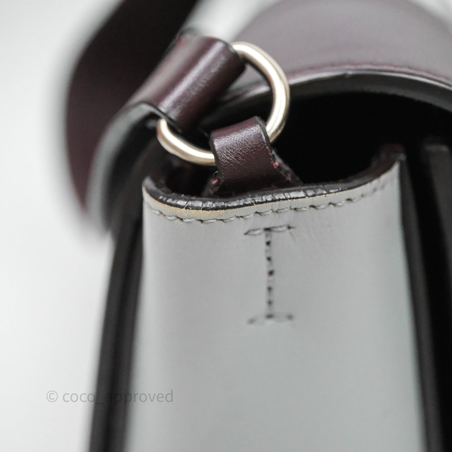 Celine Medium Frame Bag Burgundy / Pearl Blue Calfskin Silver Hardware
