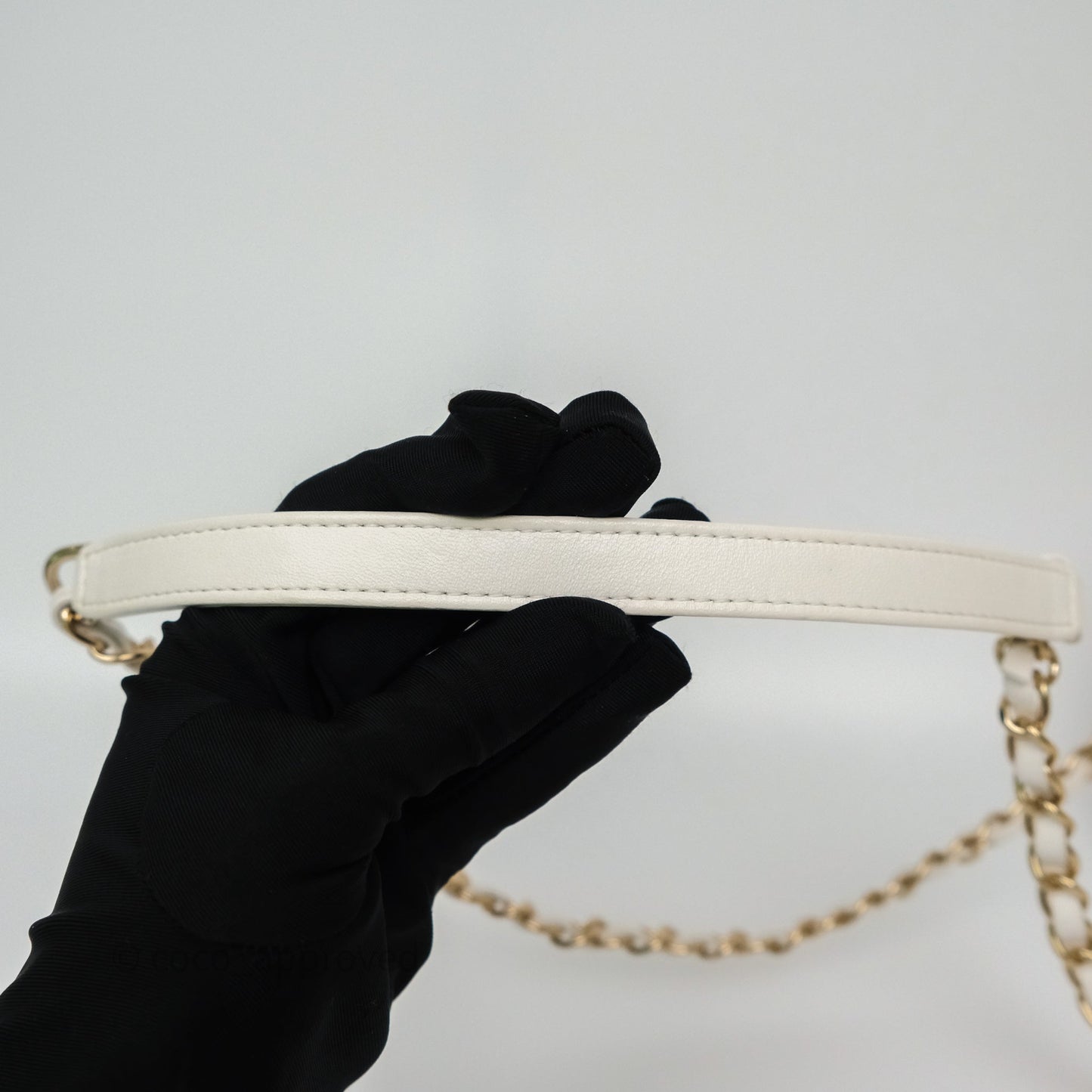 Chanel Mini Trendy CC Handle Bag Lacquered Logo White Lambskin