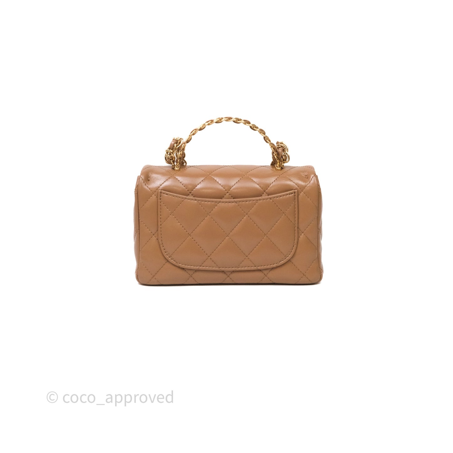 Chanel Top Handle Flap Bag Beige Lambskin Gold Hardware
