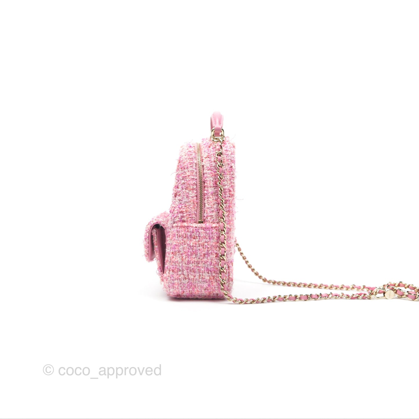 Chanel Classic Mini Backpack Pink Tweed Gold Hardware