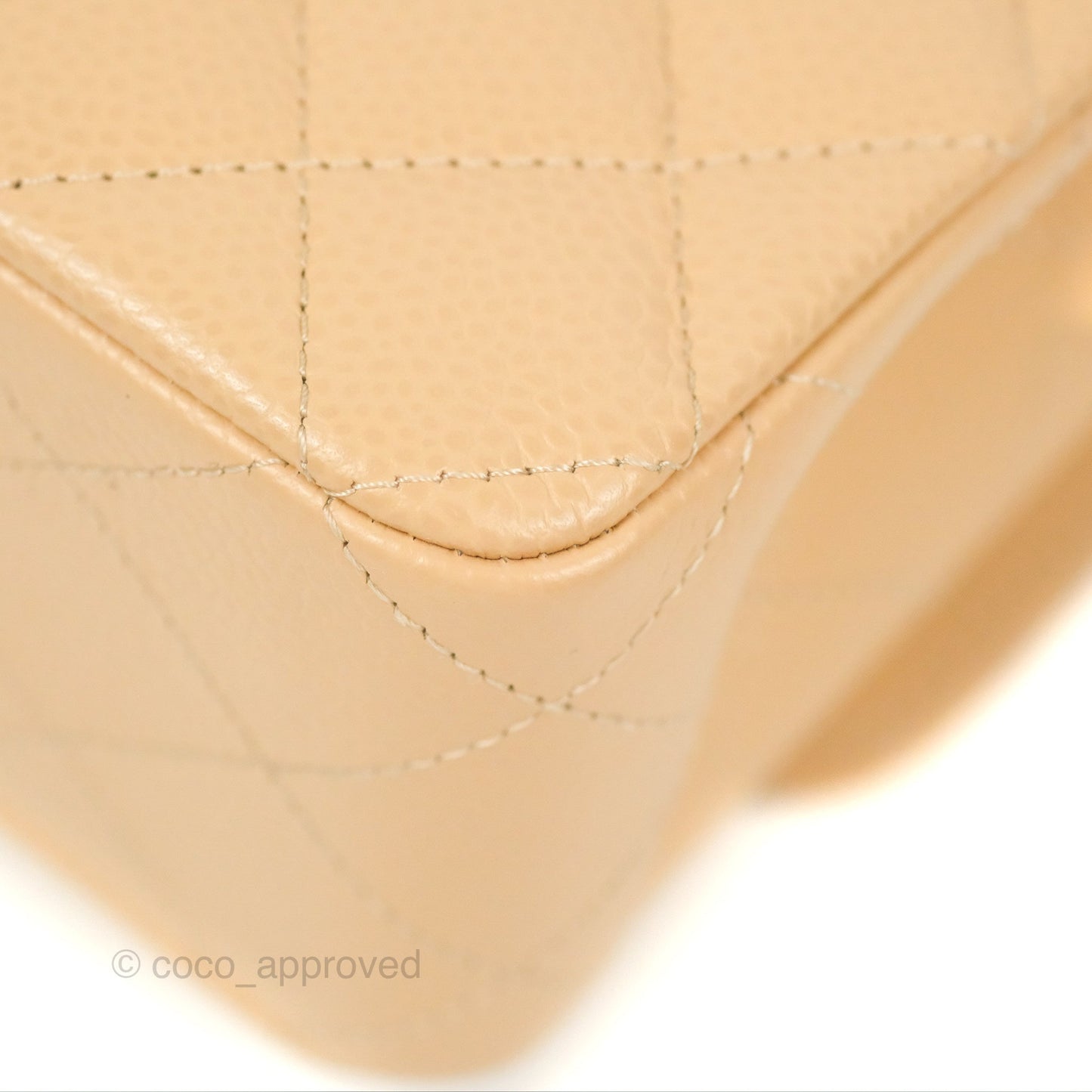 Chanel Classic M/L Medium Flap Quilted Beige Caviar Gold Hardware