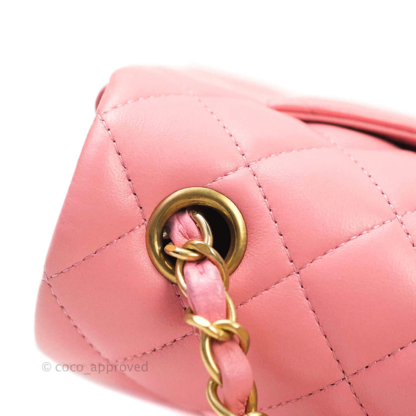 Chanel Classic Quilted Mini Rectangular Flap Pink Lambskin Aged Gold Hardware