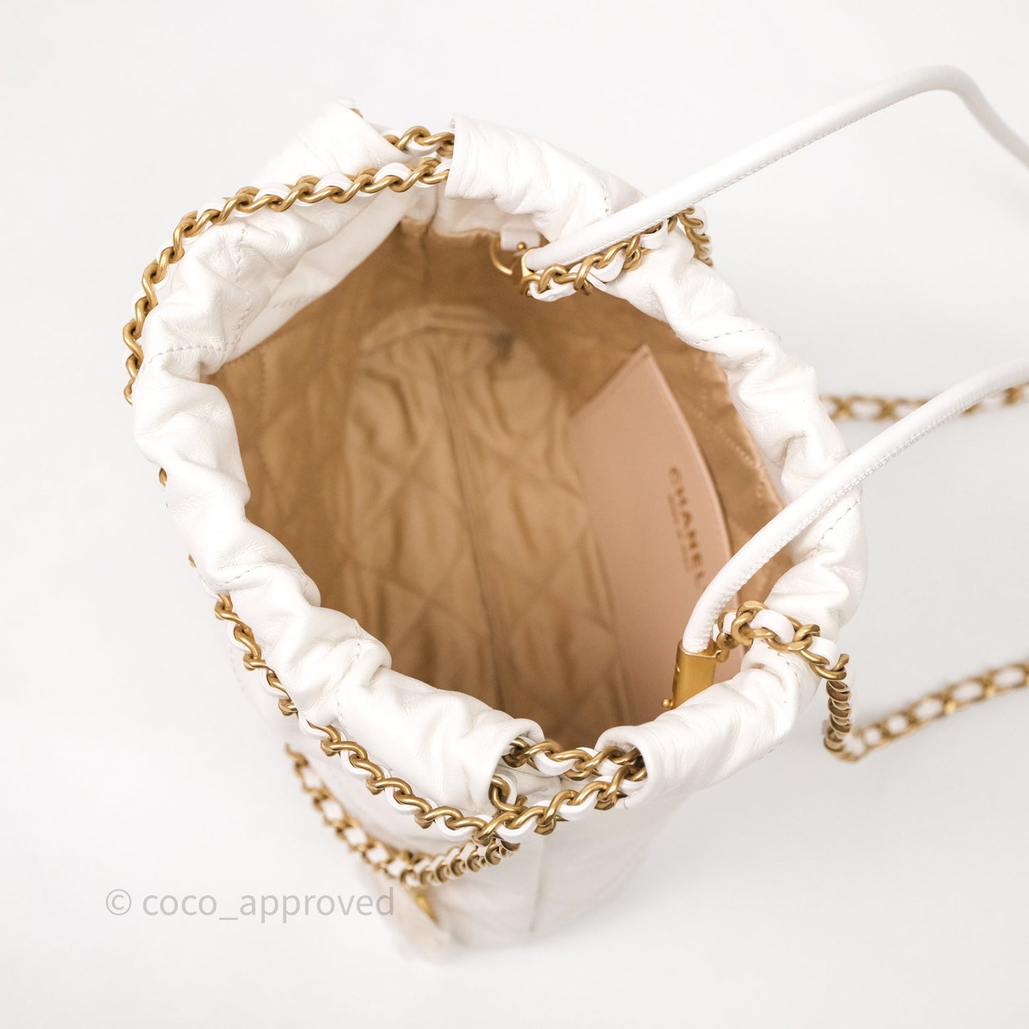 Chanel 22 Mini Bag White Calfskin Aged Gold Hardware