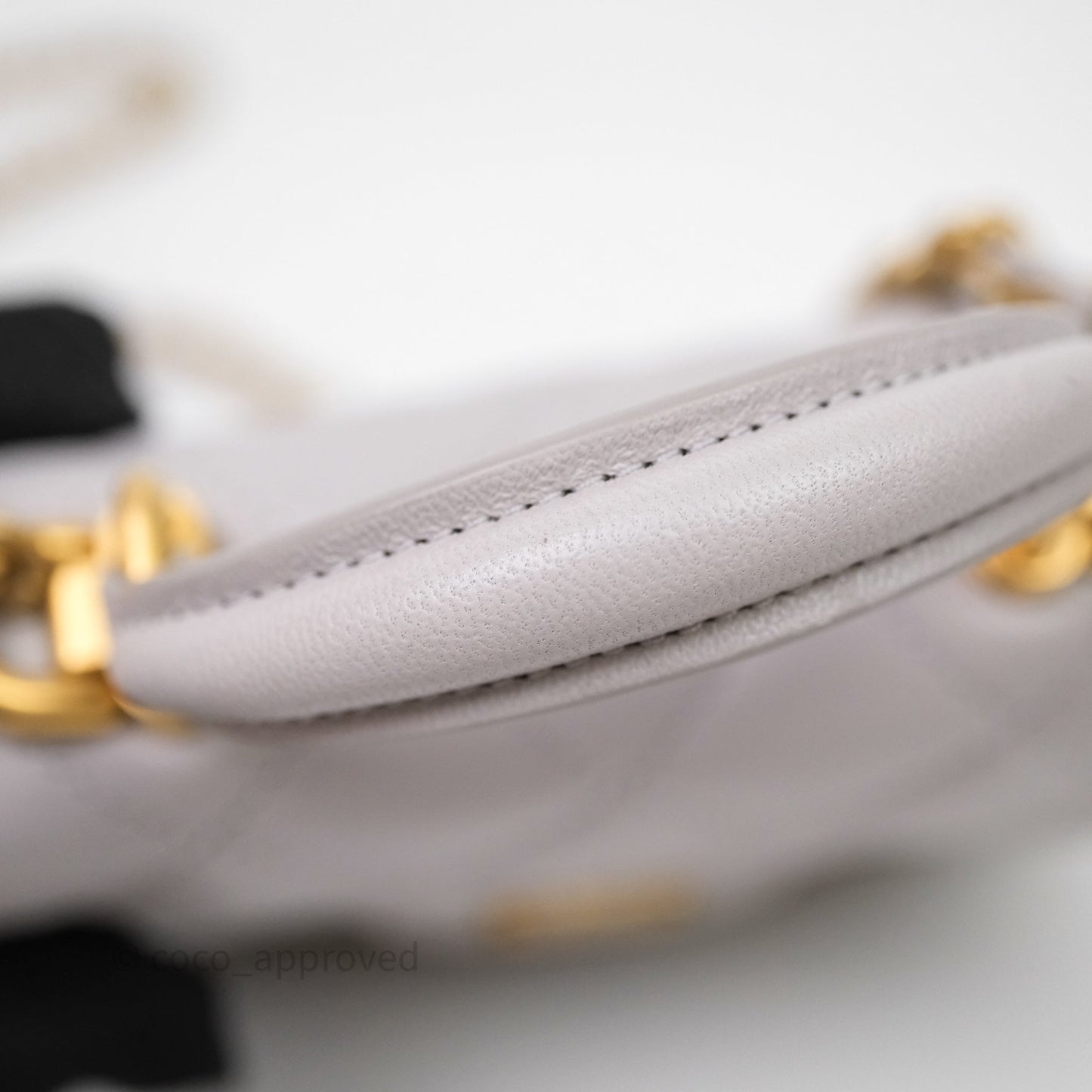 Chanel Mini Handle Flap Coin Purse With Chain Grey Lambskin Aged Gold Hardware