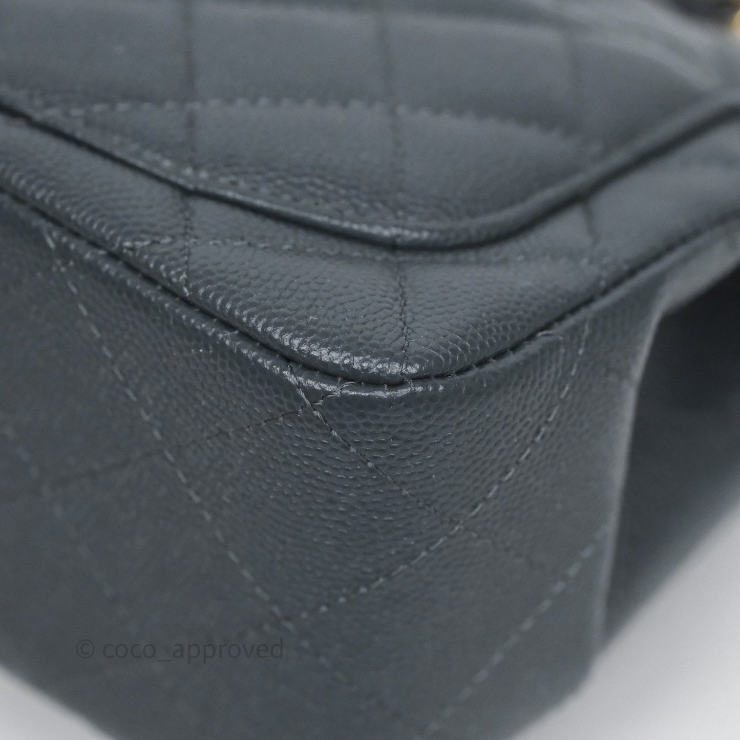 Chanel Mini Square Flap Quilted Dark Grey Blue Caviar Gold Hardware