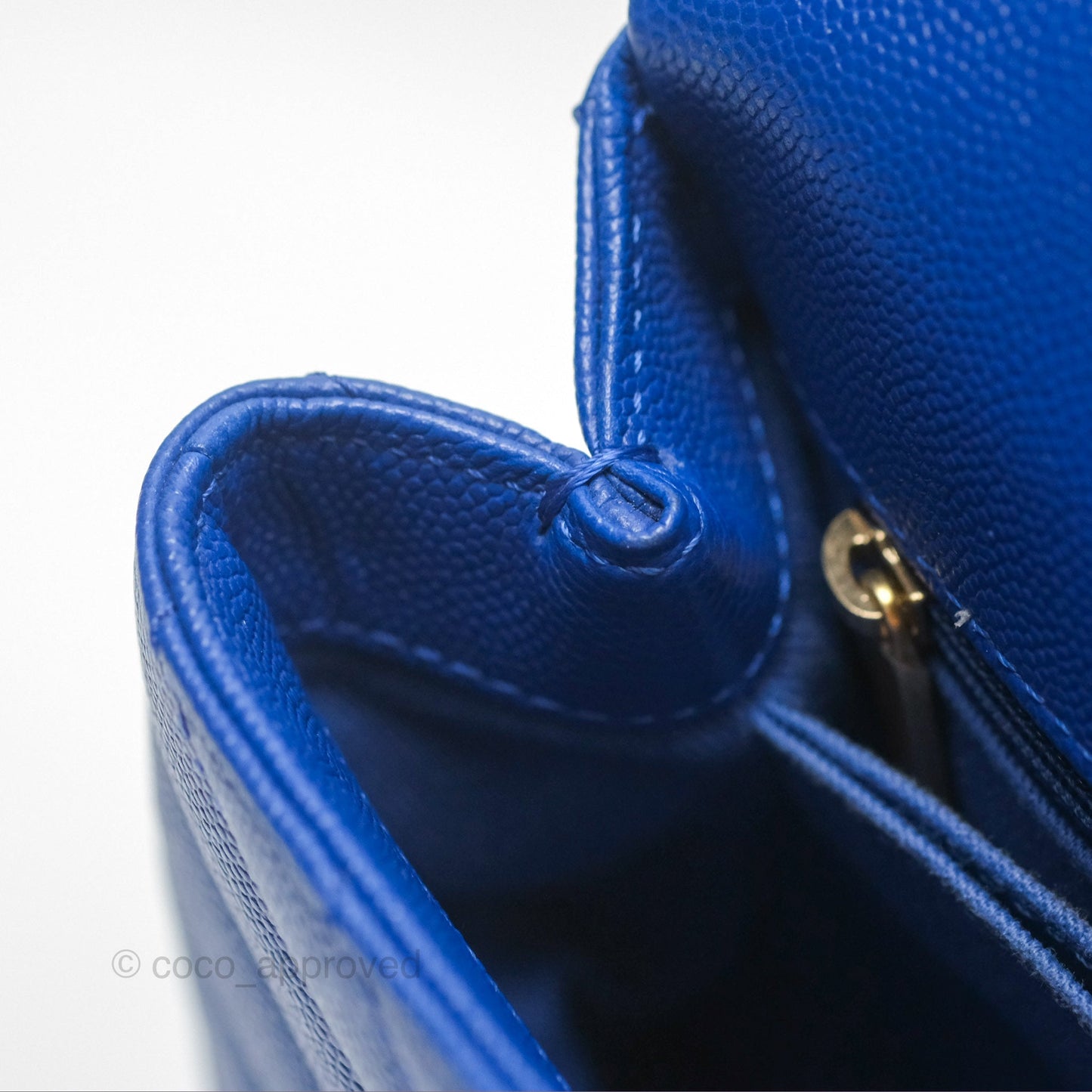 Chanel Small Coco Handle Chevron Blue Caviar Aged Gold Hardware
