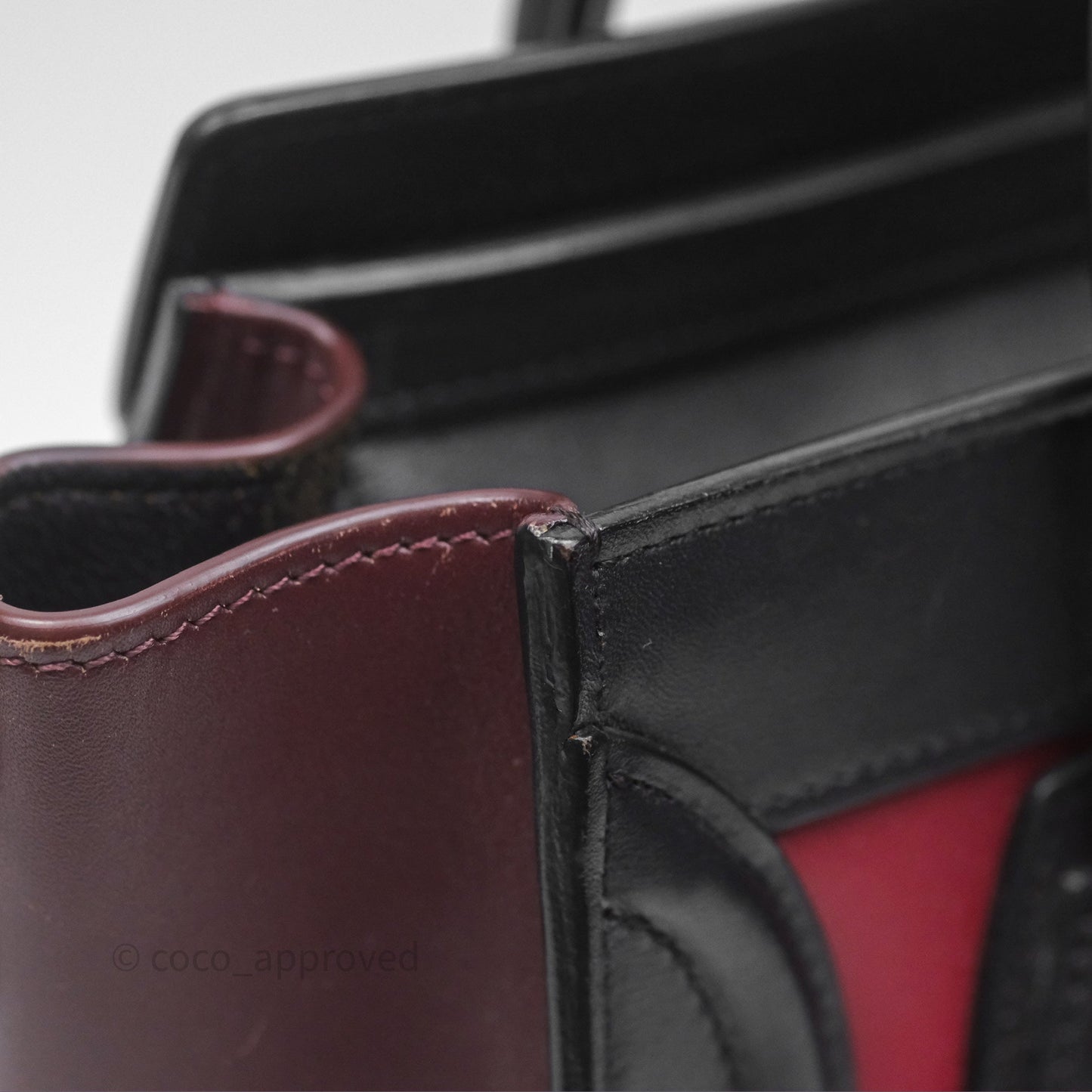 Celine Nano Luggage Satin Calfskin Gold Hardware Red/ Dark Brown