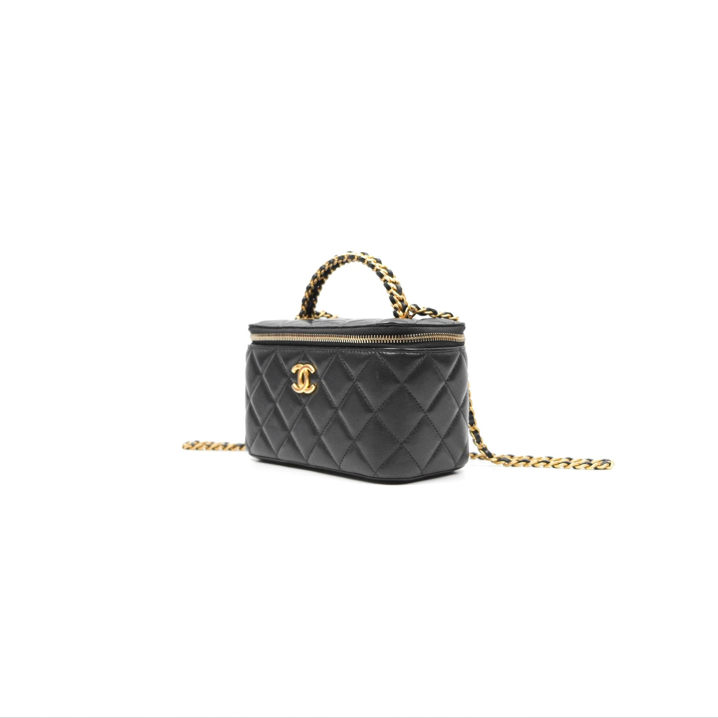 Chanel Vanity Rectangular with Top Handle Black Lambskin Aged Gold Hardware