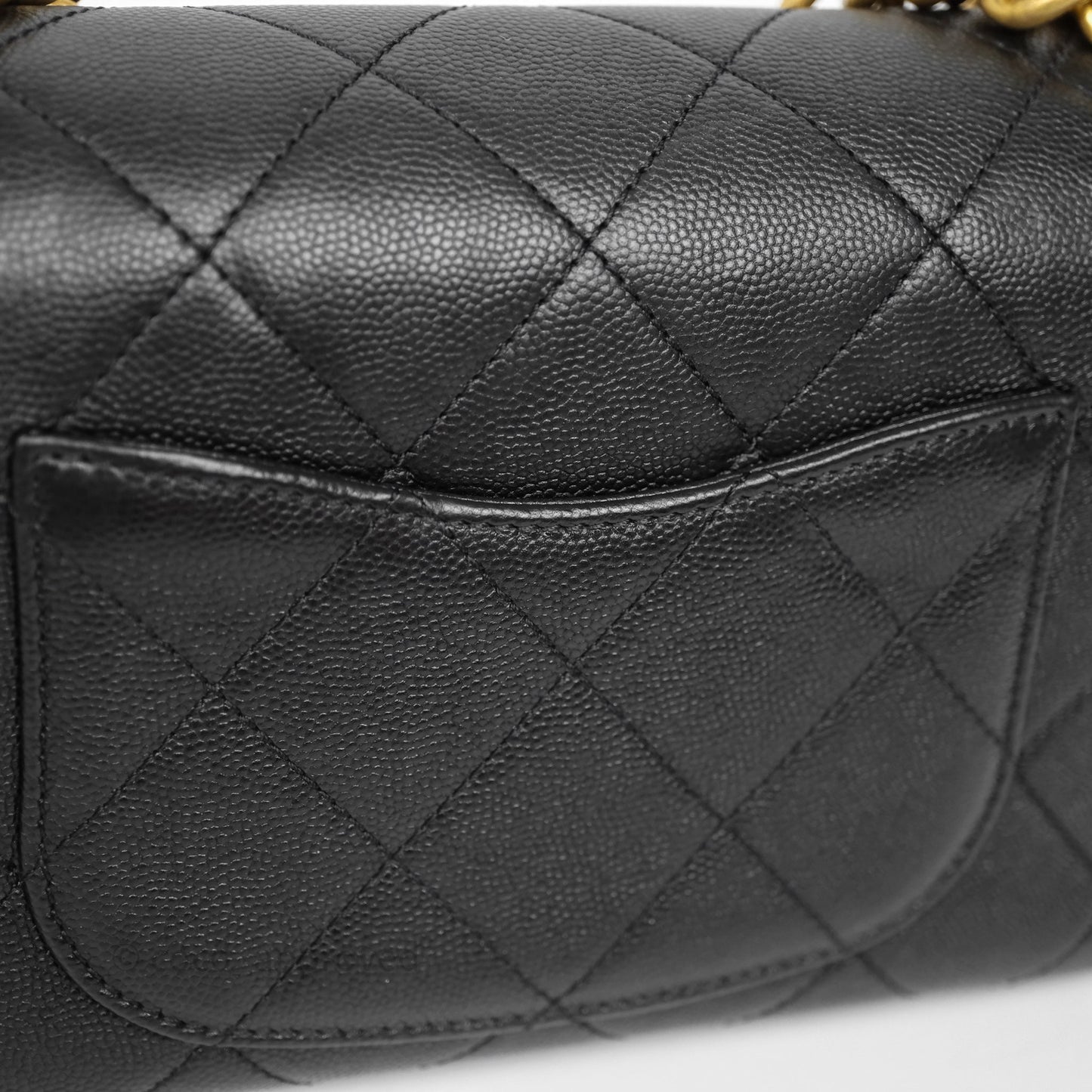 Chanel Mini Bracelet On Chain Flap Bag Flat Quilted Black Caviar Aged Gold Hardware