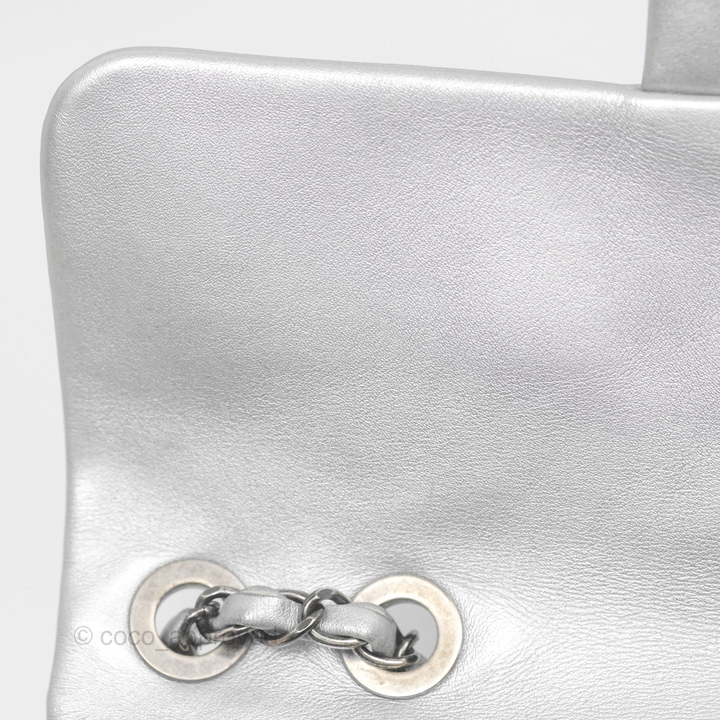 Chanel Medium Single Flap Embossed Metallic Silver Lambskin Ruthenium Hardware