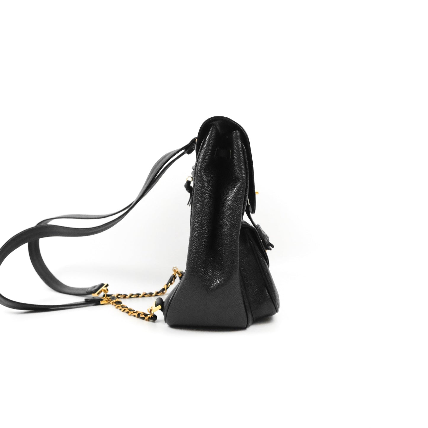 Chanel Vintage Large CC backpack Black Caviar 24K Gold Hardware