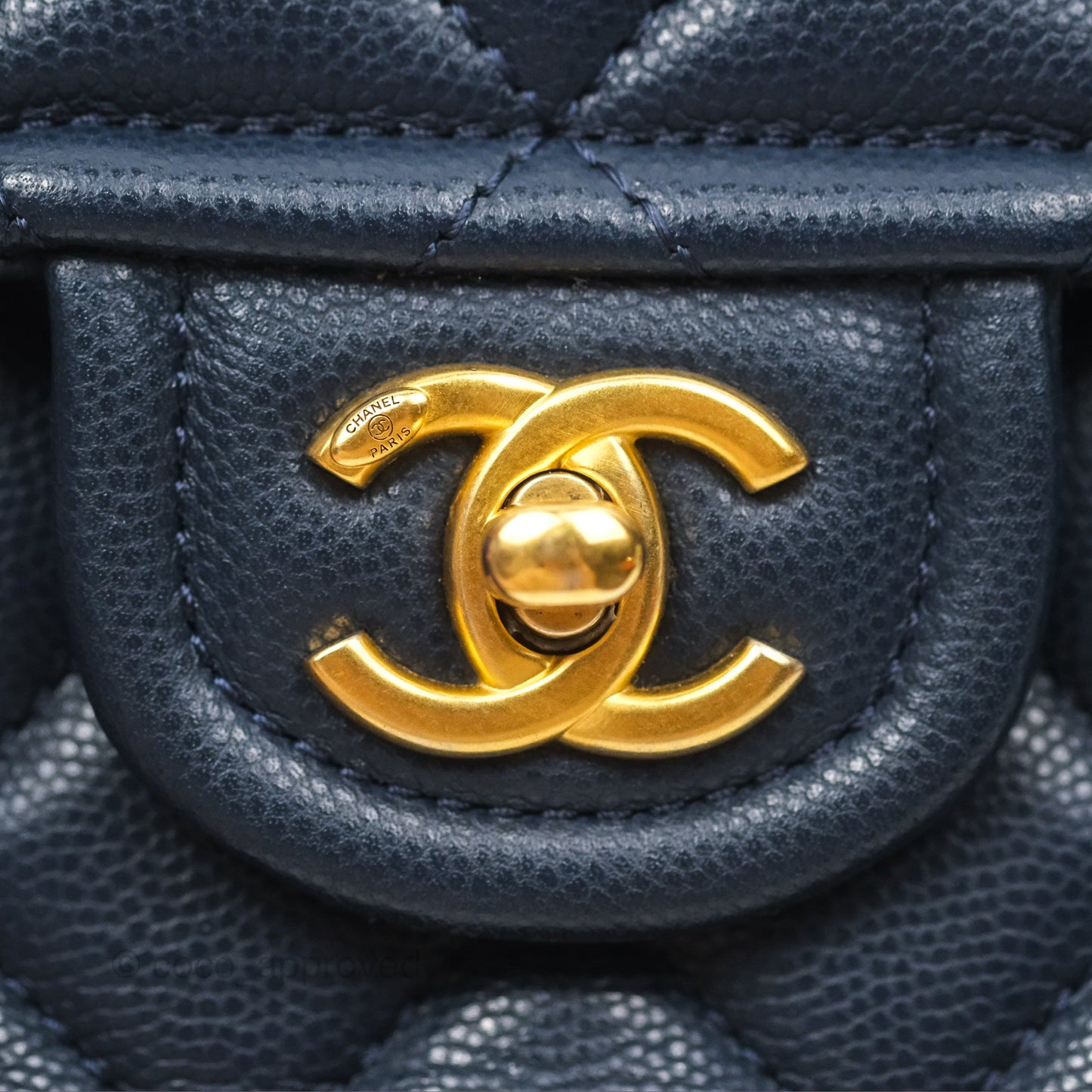 Chanel Mini Square Sweet Quilted Flap Navy Caviar Aged Gold Hardware 21P