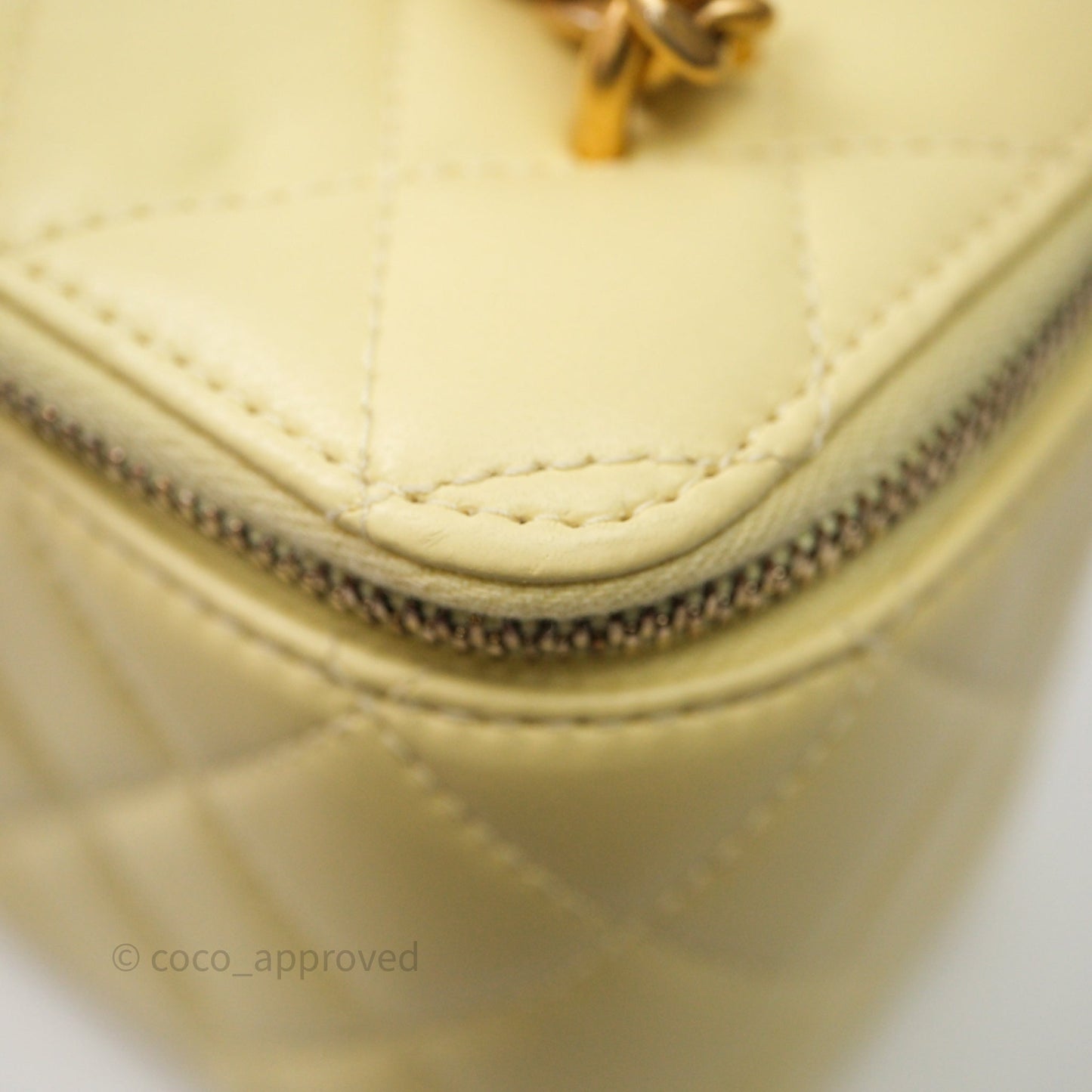 Chanel Quilted Vanity Rectangular with Camellia Adjustable Chain Yellow Lambskin