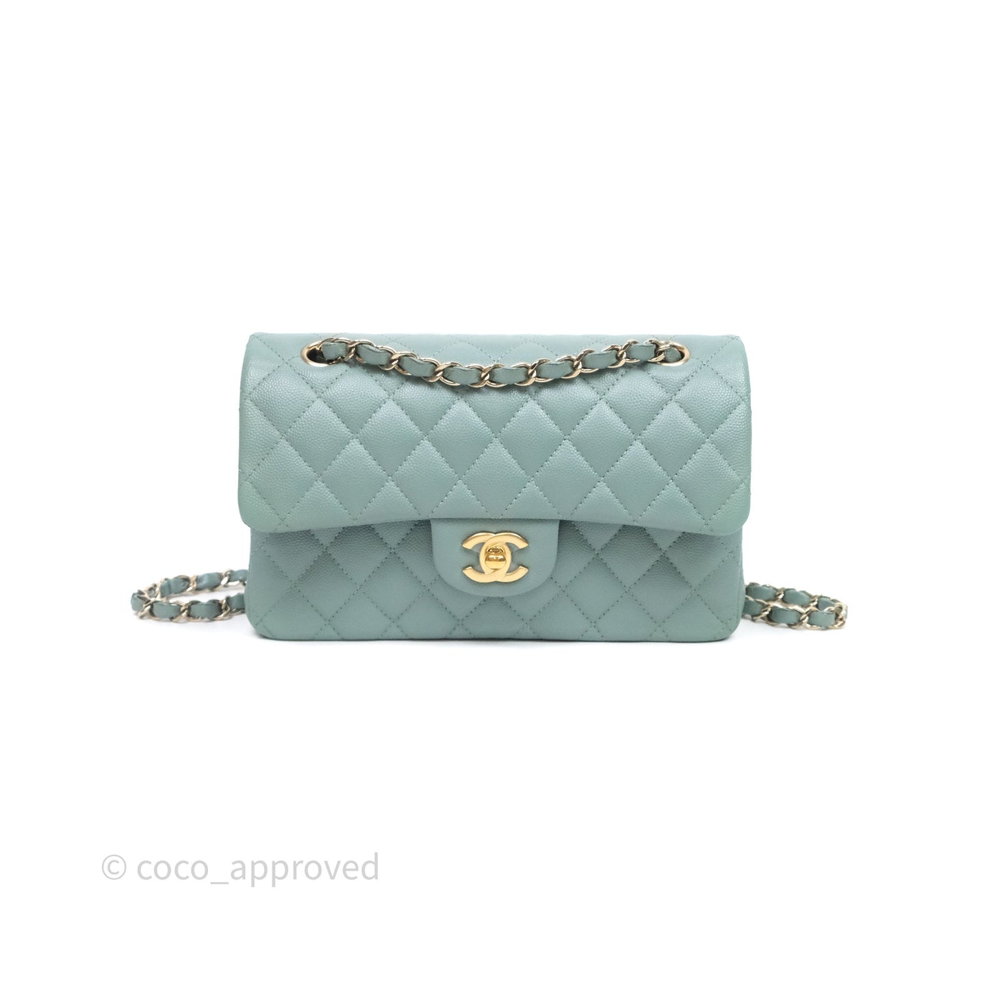 Chanel Small Quilted Classic Flap Tiffany Green Cavier Gold Hardware