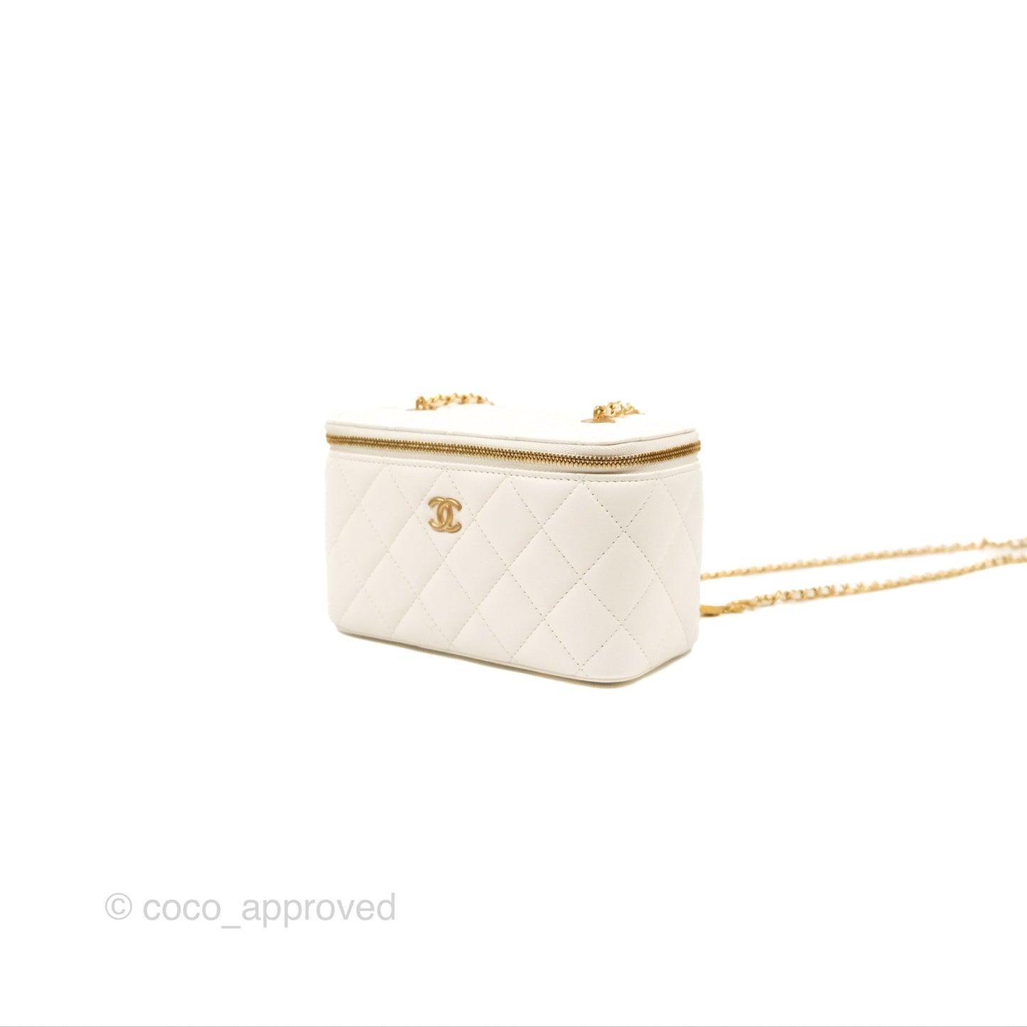 Chanel Vanity with COCO Heart Chain White Lambskin Aged Gold Hardware