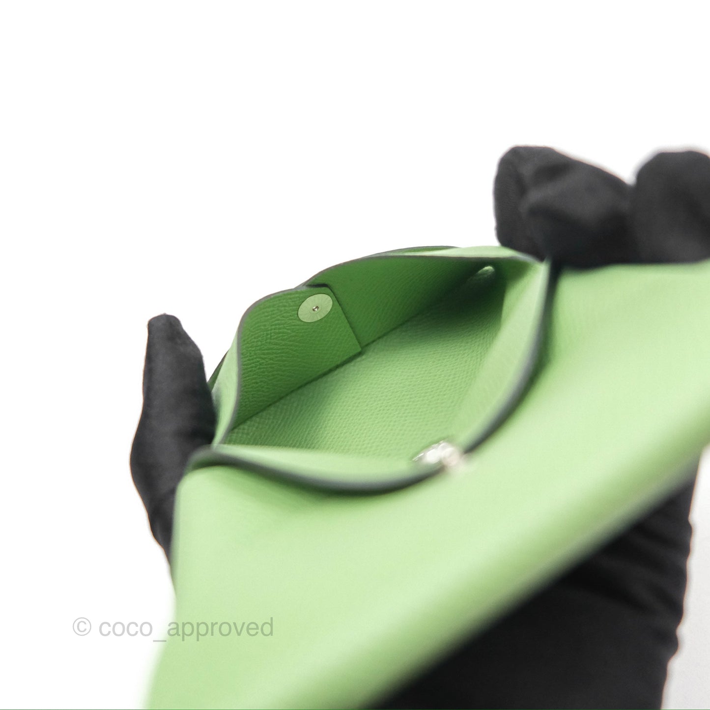 Hermès Calvi Duo Compact Card Holder 3I Vert Criquet Epsom Palladium Hardware