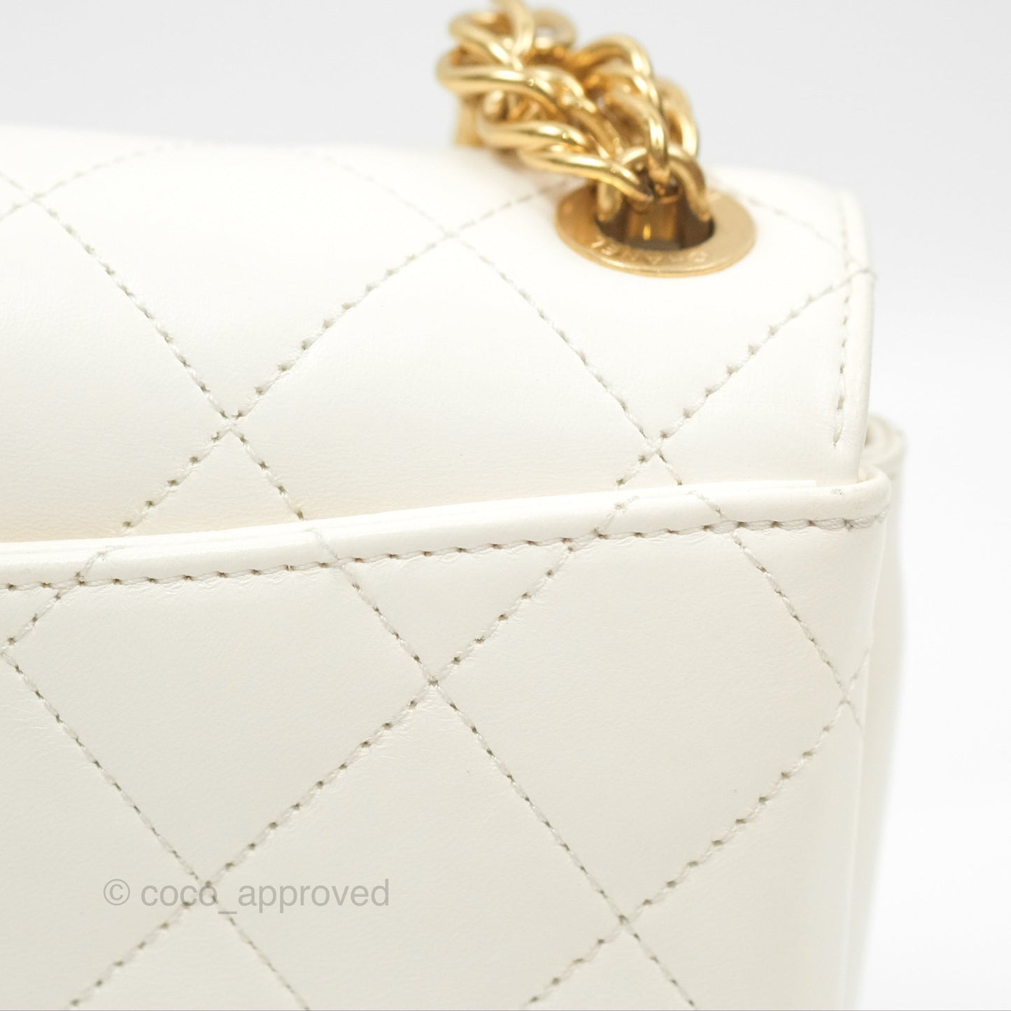 Chanel Mini Flap Bag with Enamel Charm Chain White Lambskin Gold Hardware