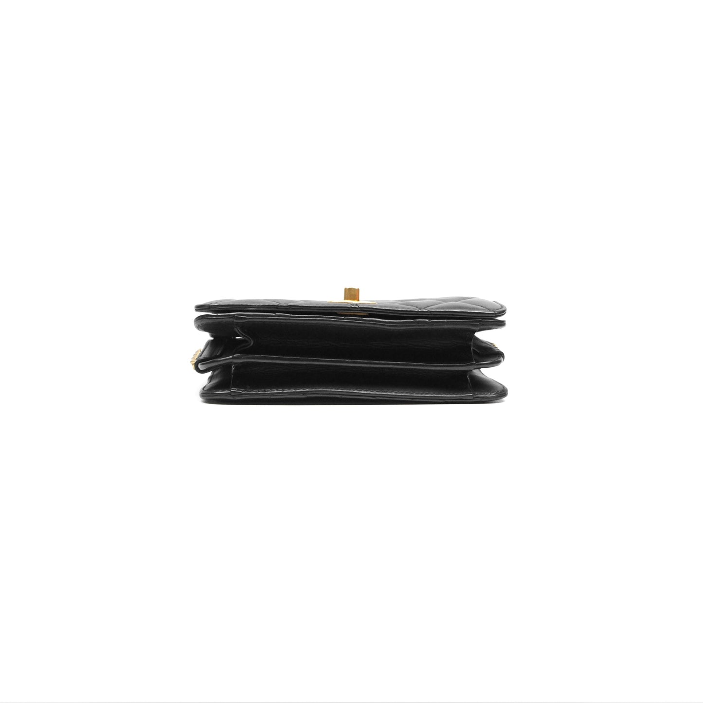Chanel Quilted Side Chain Flap Bag Black Calfskin Aged Gold Hardware