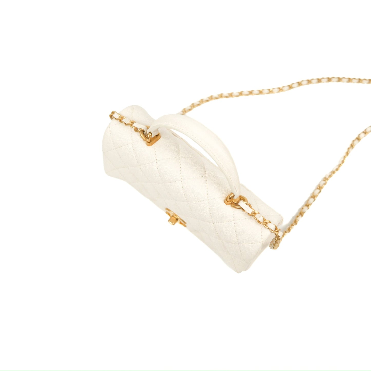 Chanel Top Handle Mini Rectangular Flap Bag White Caviar Gold Hardware