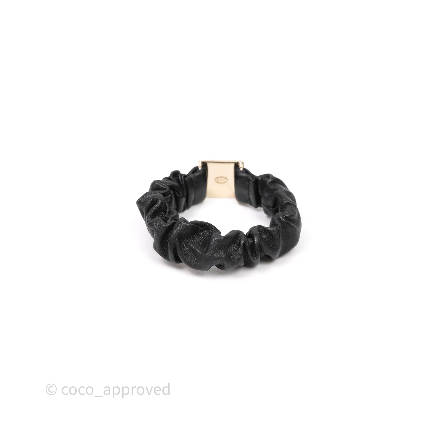 Chanel CC Black Leather Square Hair Accessory Gold Tone 21B