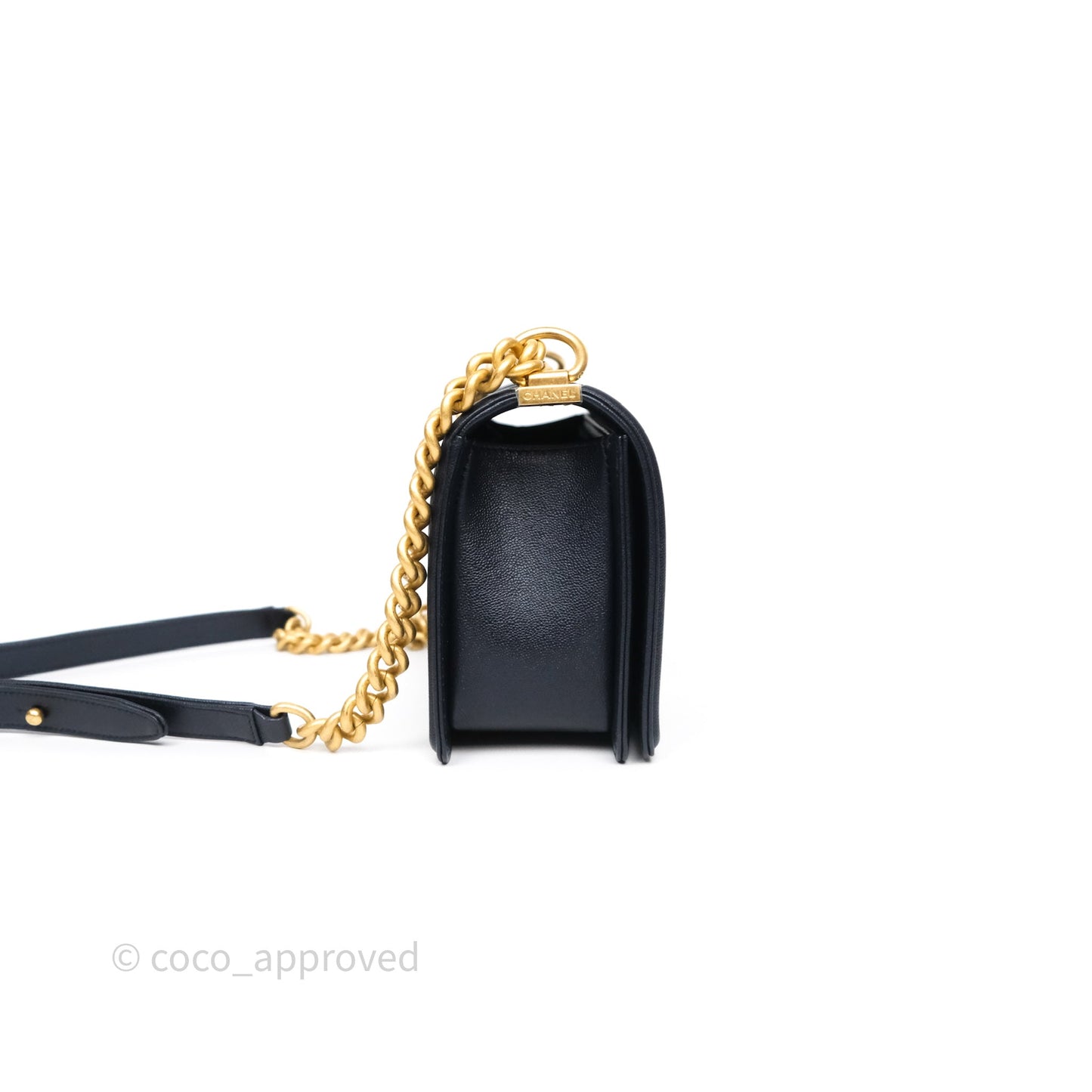 Chanel Quilted Medium Boy Dark Navy Caviar Aged Gold Hardware