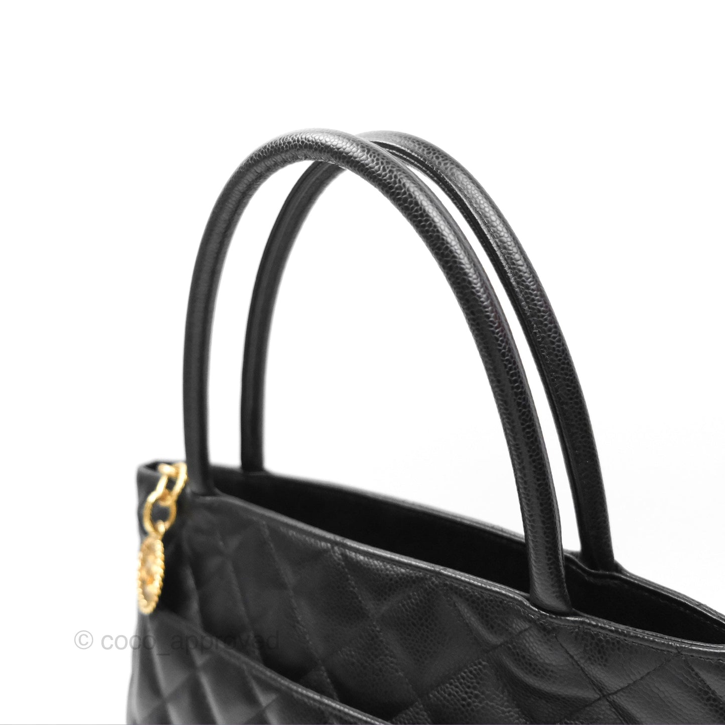 Chanel Vintage Medallion CC Black Caviar Tote Bag Gold Hardware