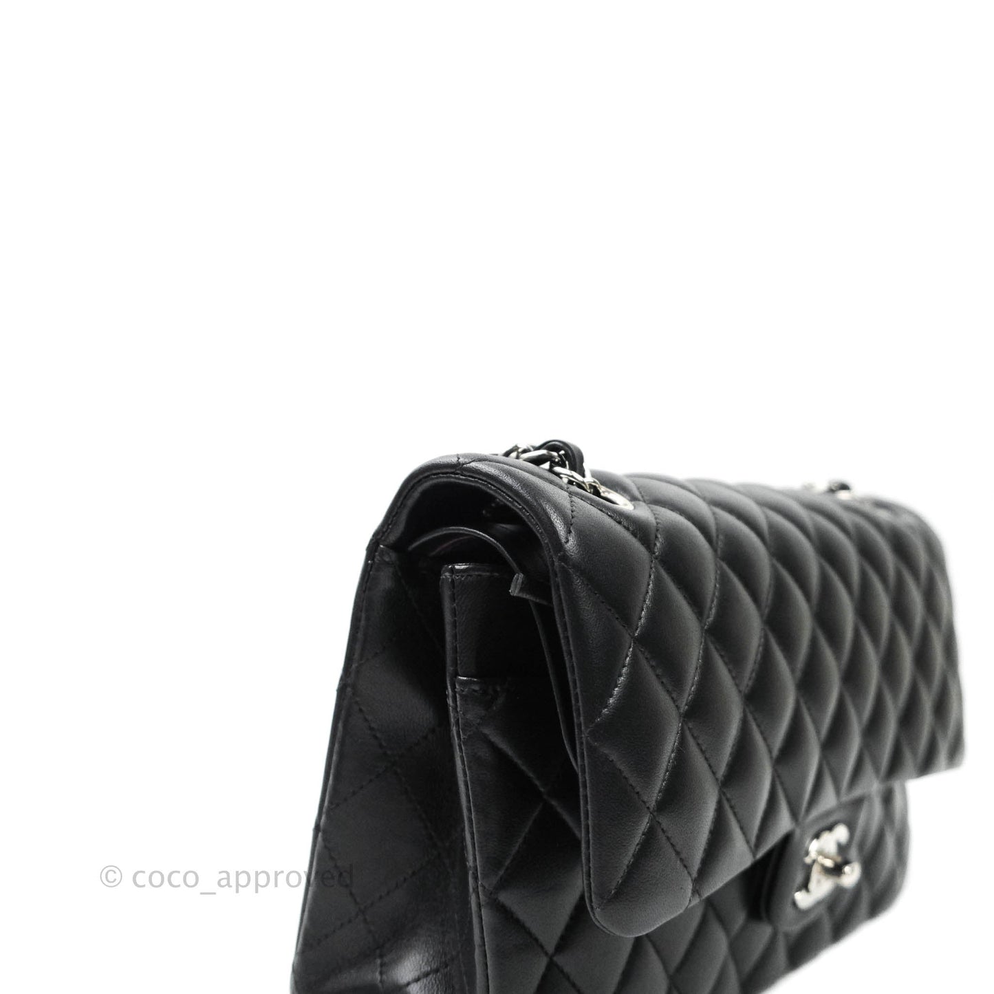 Chanel Classic M/L Medium Double Flap Bag Black Lambskin Silver Hardware