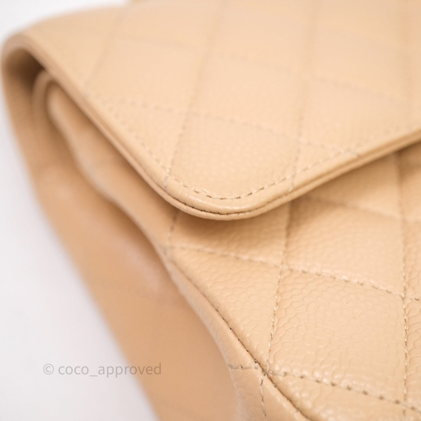 Chanel Classic M/L Medium Flap Quilted Beige Caviar Gold Hardware
