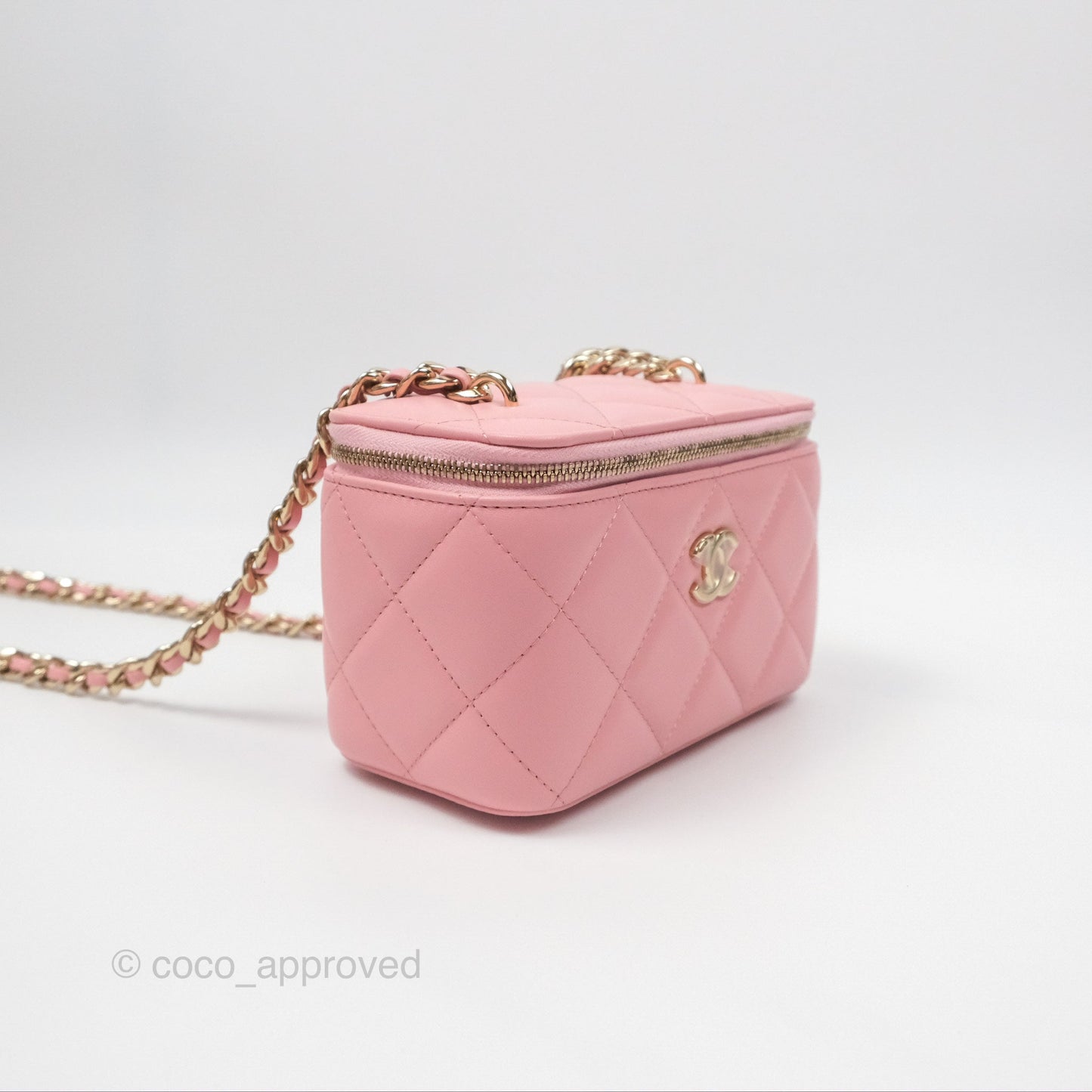Chanel Resin Elegant Chain Vanity Case Pink Lambskin Gold Hardware