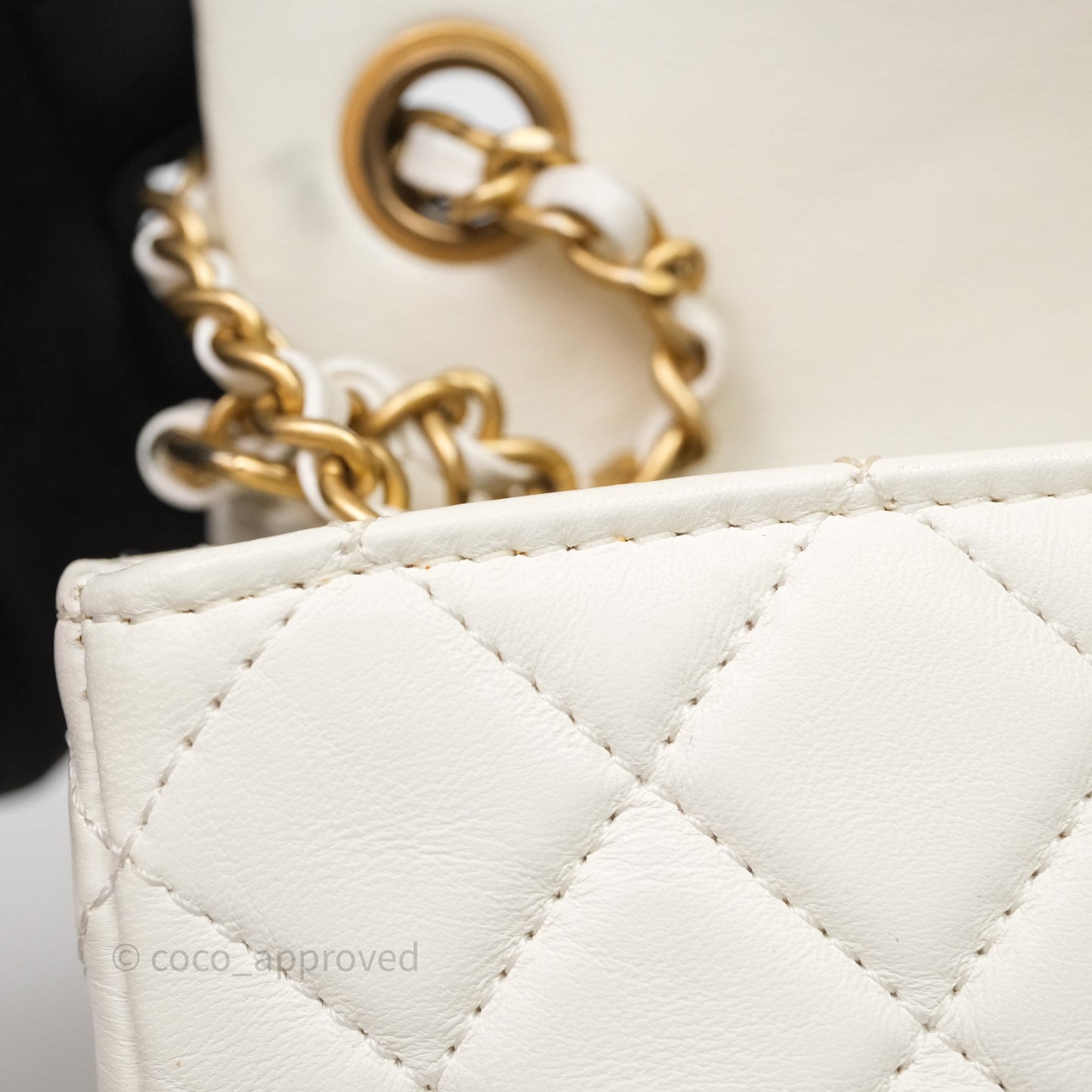 Chanel Mini Rectangular Pearl Crush White Lambskin Aged Gold Hardware