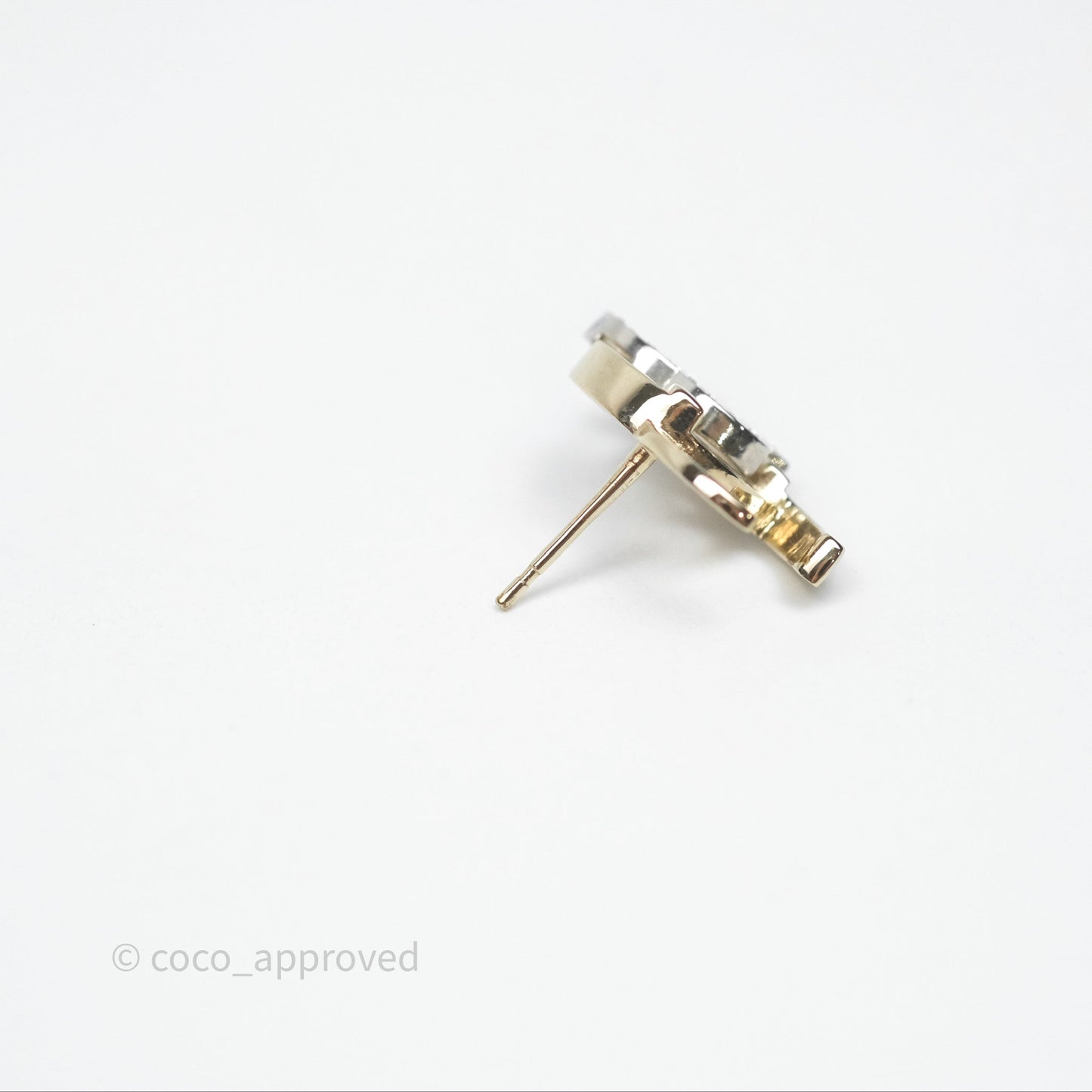 Chanel Double Crystal CC Earrings Silver & Gold Tone 21A
