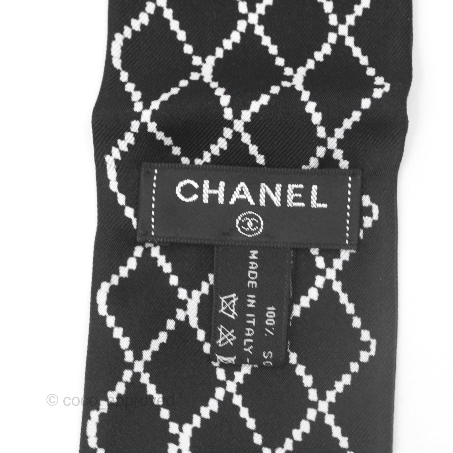 Chanel Silk Logo Slim Bandeau Twilly Black White