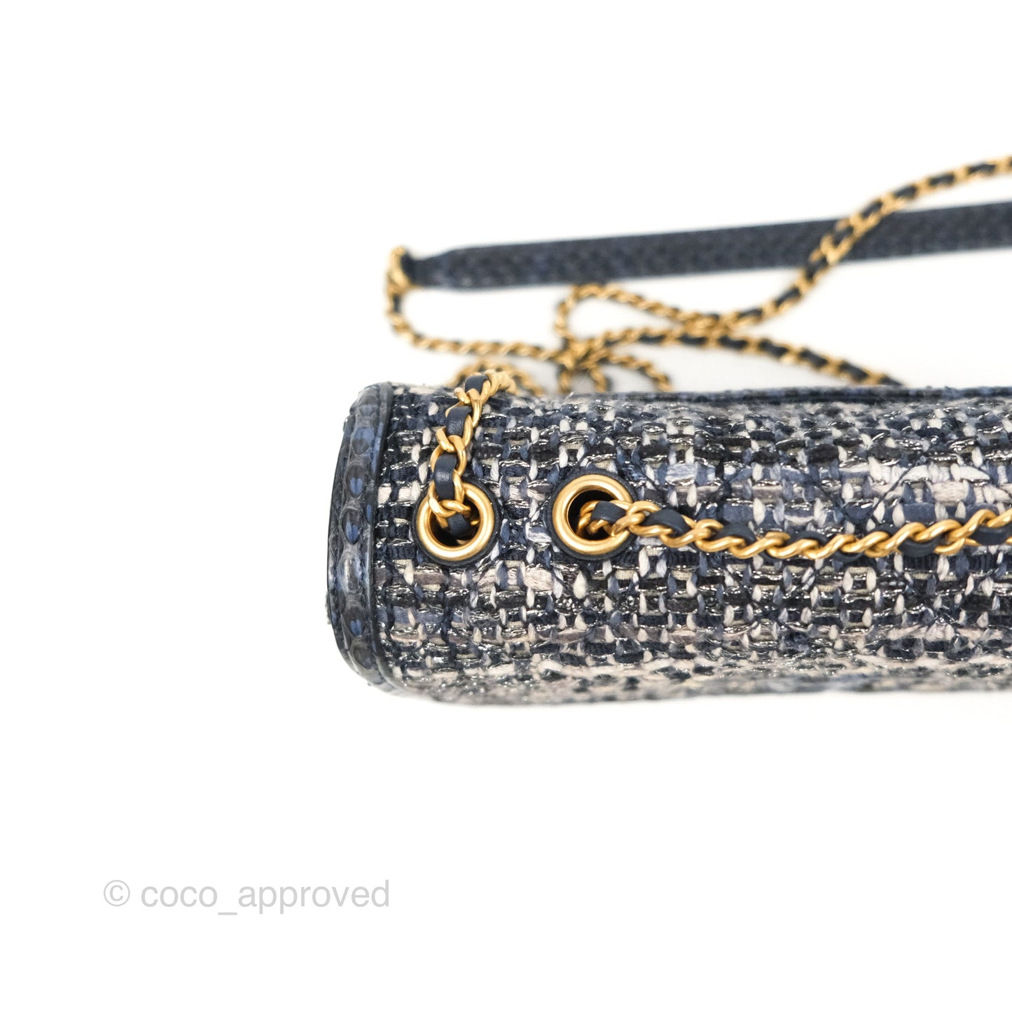 Chanel Quilted Small CC Filigree Flap Navy Tweed Python 18S