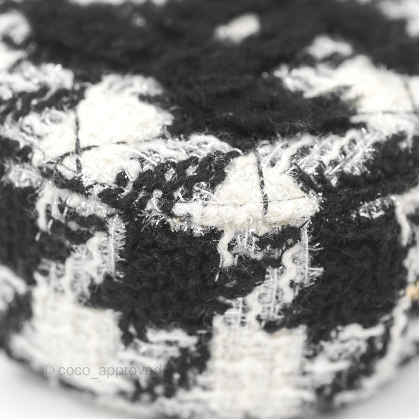 Chanel Shearling CC Round Clutch with Chain & Coin Purse Black & White Houndstooth Tweed