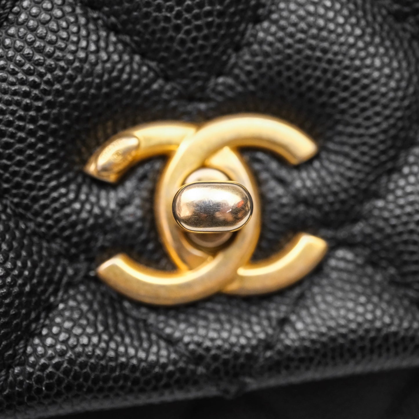 Chanel Small Quilted Coco Handle Black Caviar Aged Gold Hardware