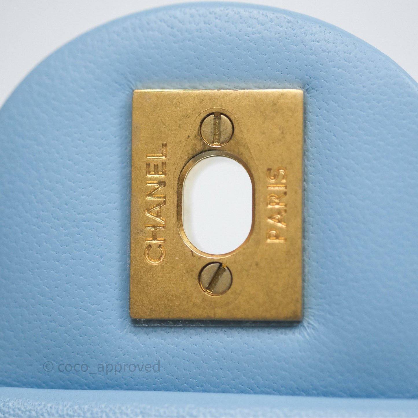 Chanel Mini Rectangular Pearl Crush Quilted Blue Lambskin Aged Gold Hardware